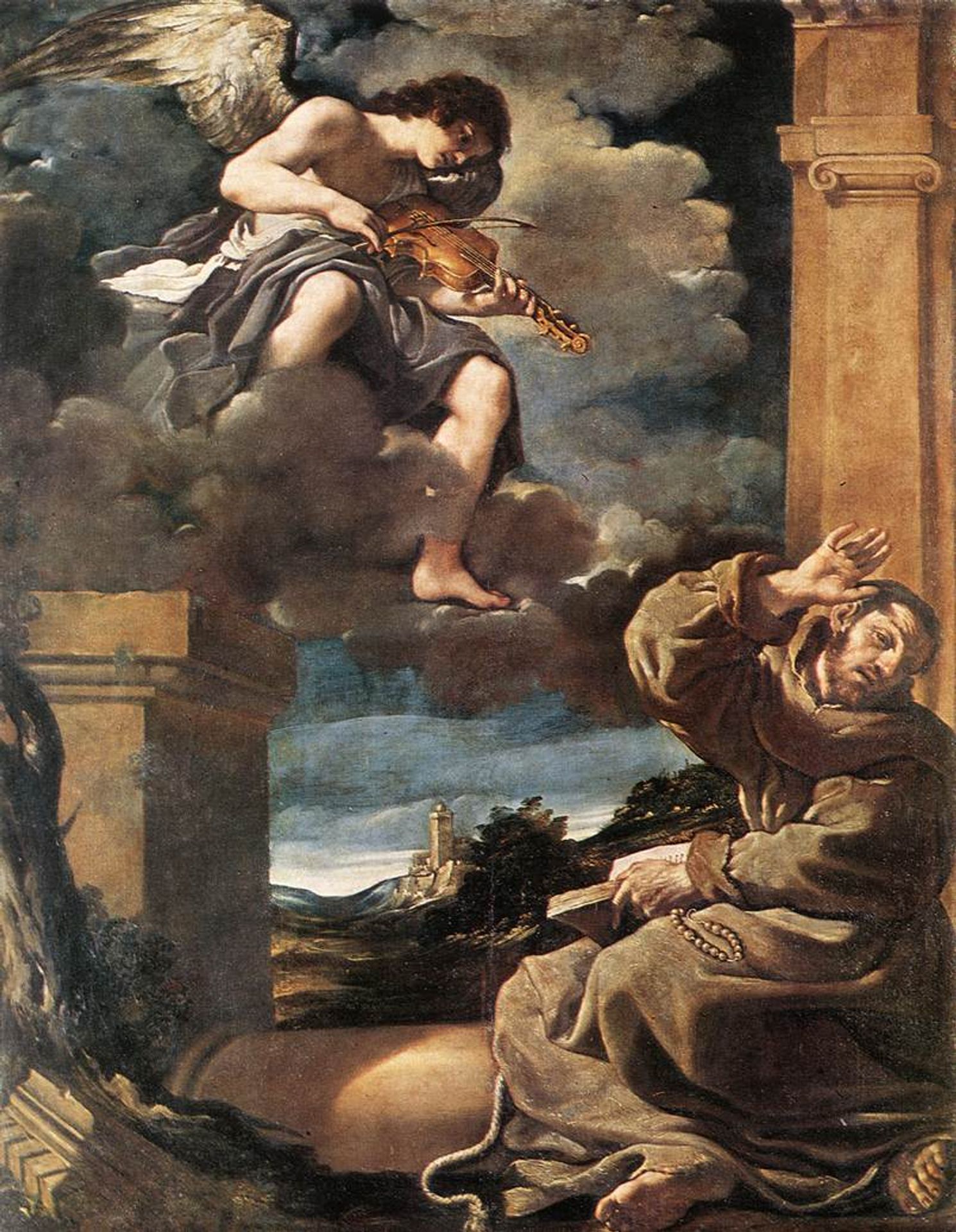 St Francis with an Angel Playing Violin by Guercino