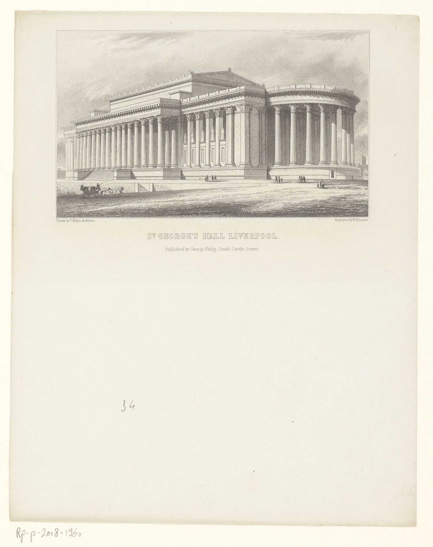 Gezicht op St George's Hall, te Liverpool by William Home Lizars