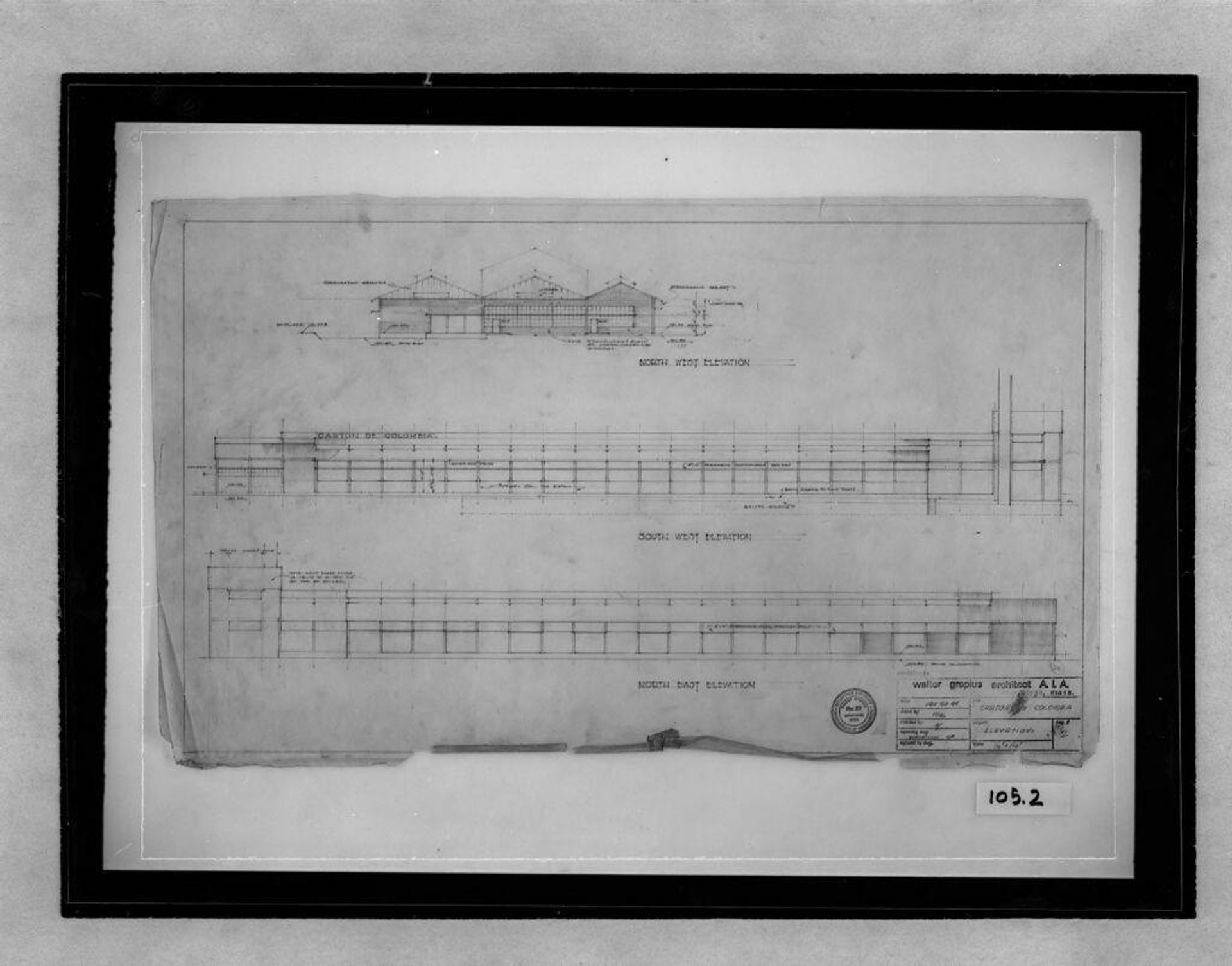 Office and Factory Buildings, Cali, Colombia, 1945: Elevation (1/16" = 1'-0") by M.A.C.