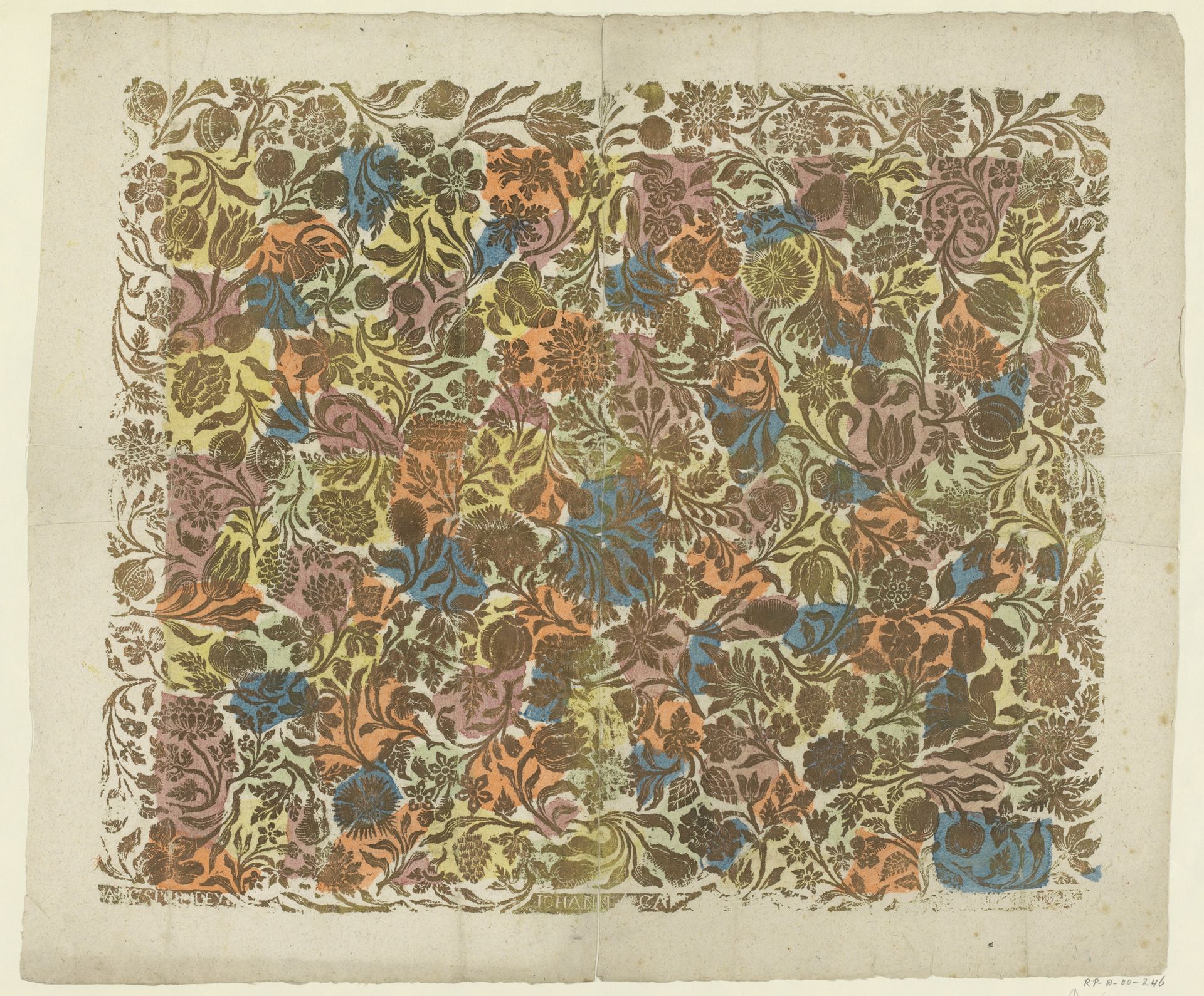 Blad met ranken met bloemen en vruchten by Johann Carl Munck
