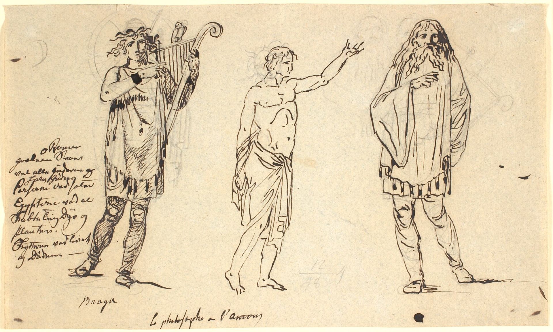 Tre mandsfigurer. Den t.v. ligner Braga-figuren på forgående blad by Nicolai Abildgaard