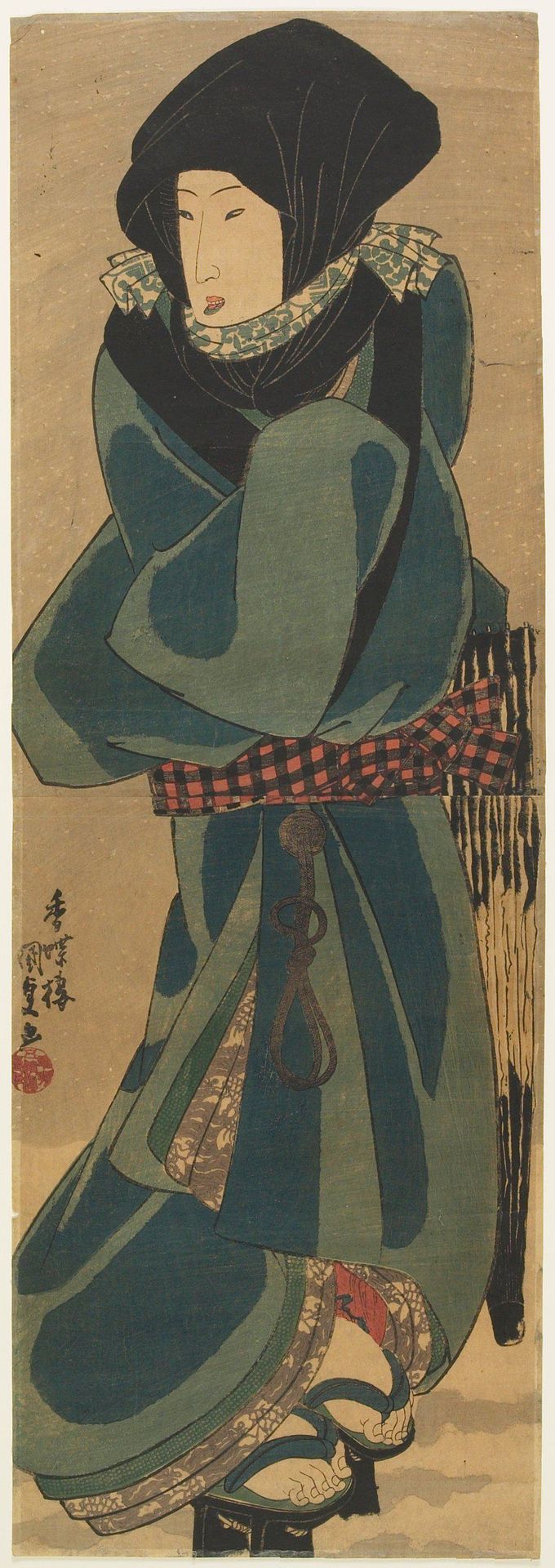 Woman with Black Hood in Snow by Utagawa Kunisada