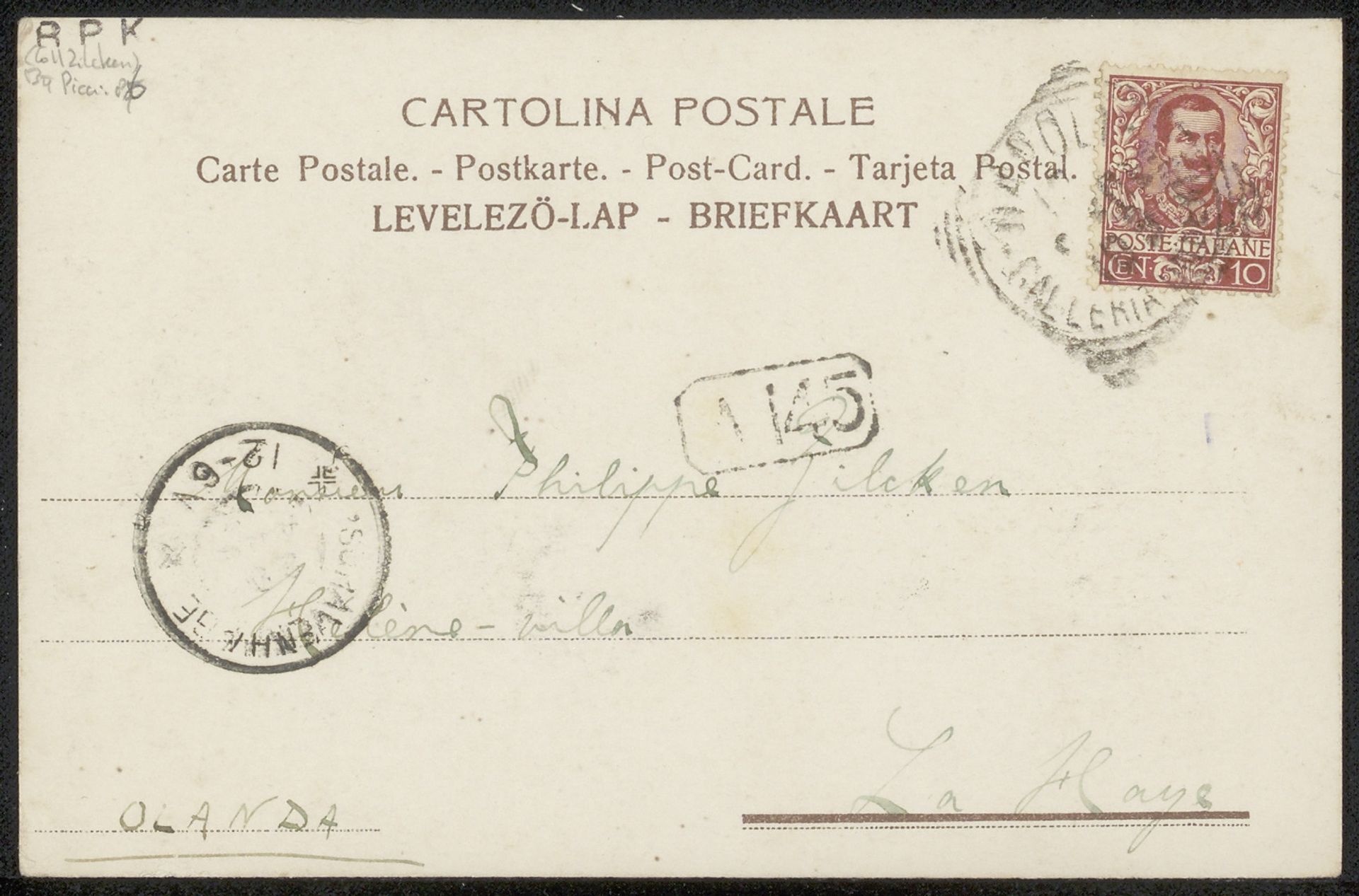 Briefkaart aan Philip Zilcken by Vittorio Pica