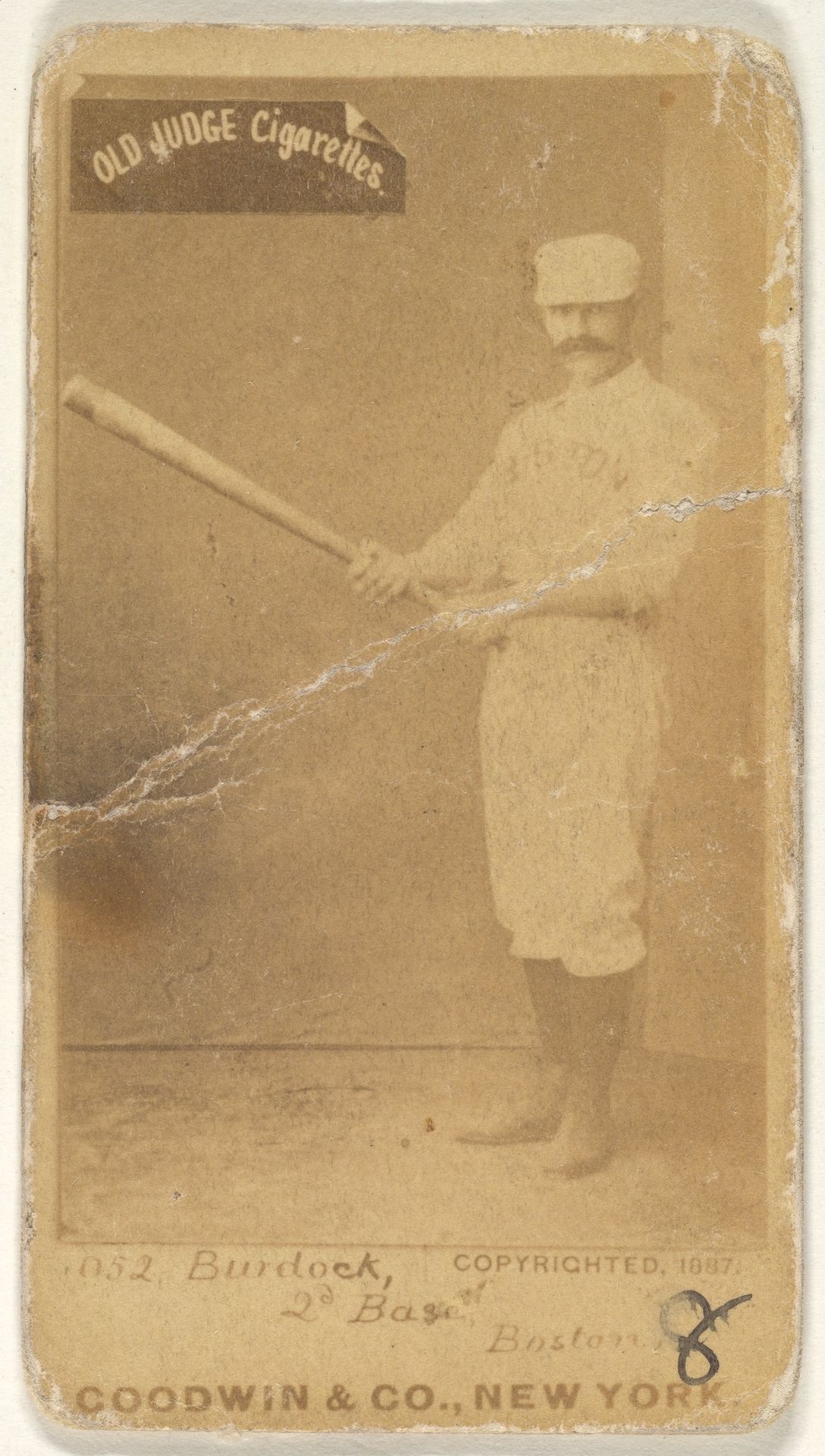 Burdock, 2nd Base, Boston, from the Old Judge series (N172) for Old Judge Cigarettes by Goodwin & Company