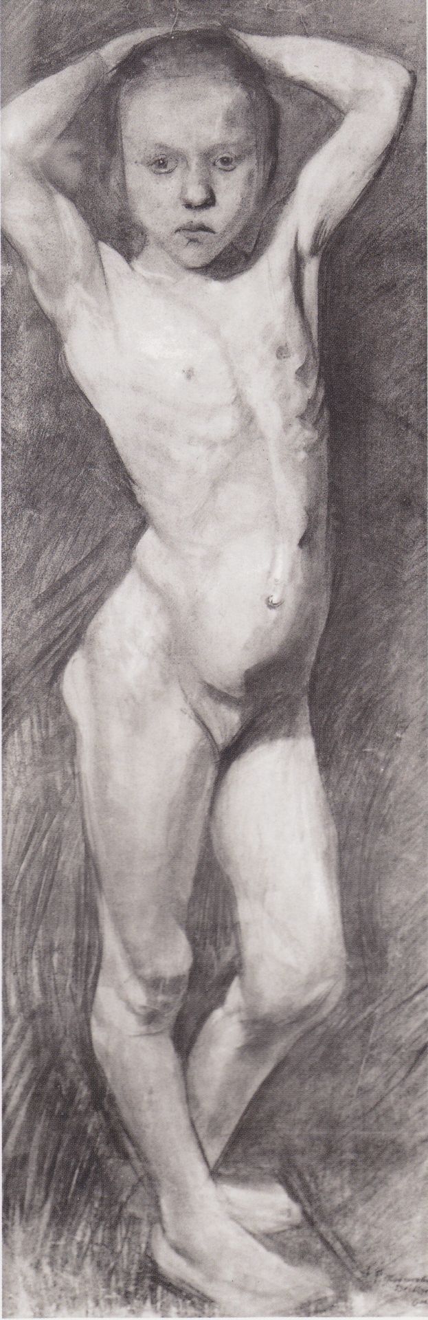Nude Girl Standing, arms folded behind his head by Paula Modersohn-Becker