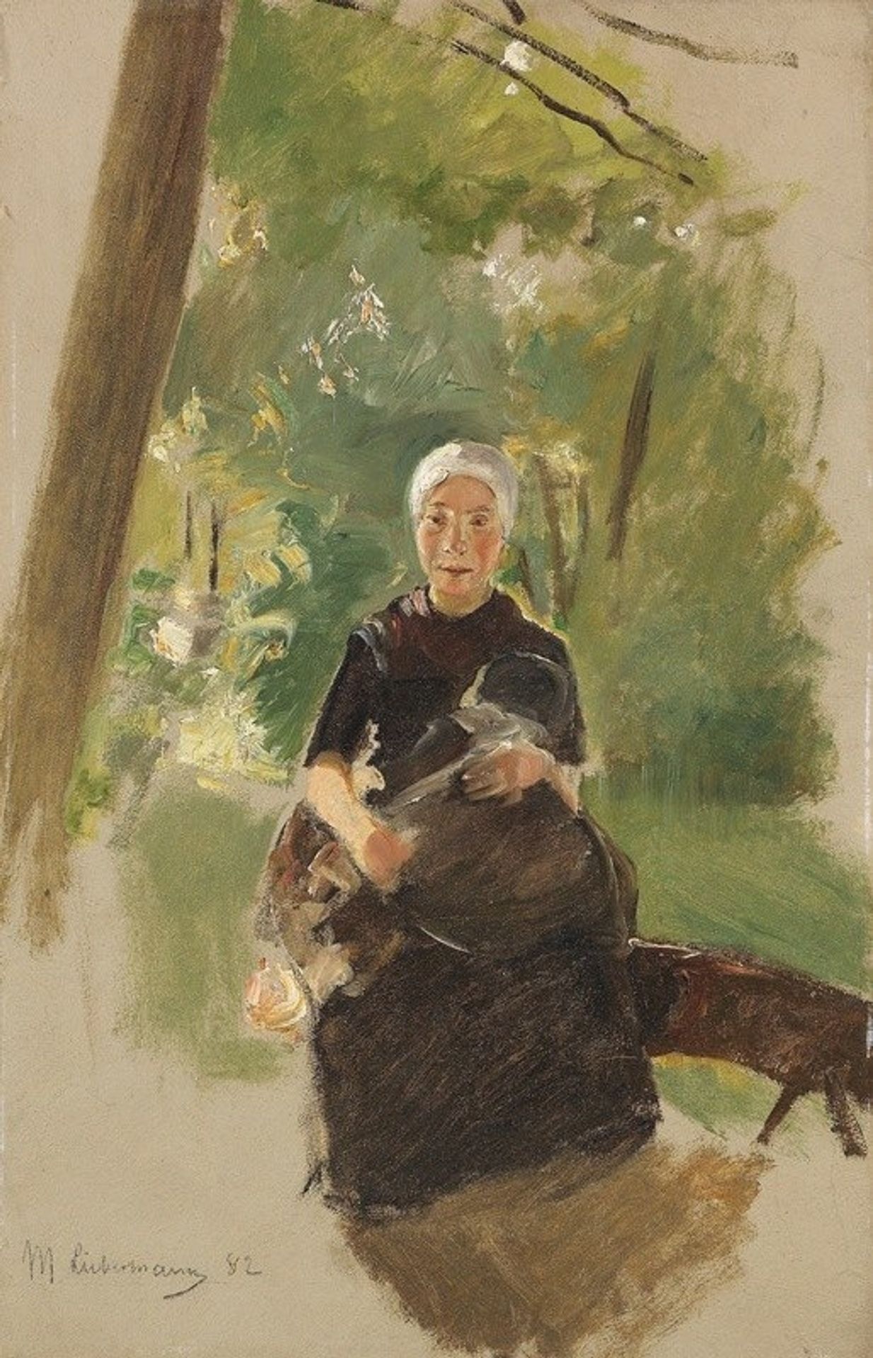 Young mother under trees by Max Liebermann