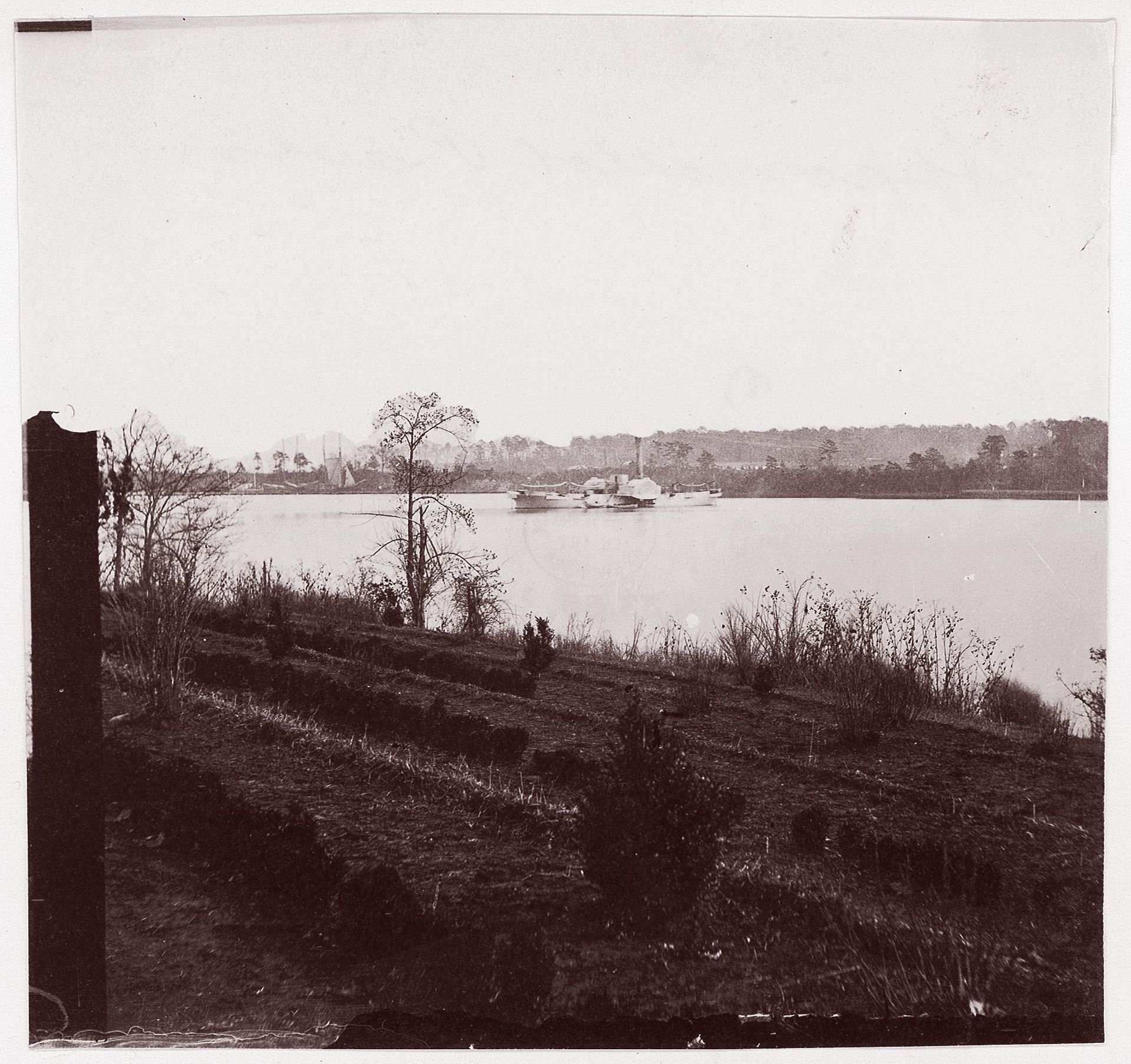 [View of Steamer Gunboat? on Appomattox River, Virginia] by Timothy O'Sullivan