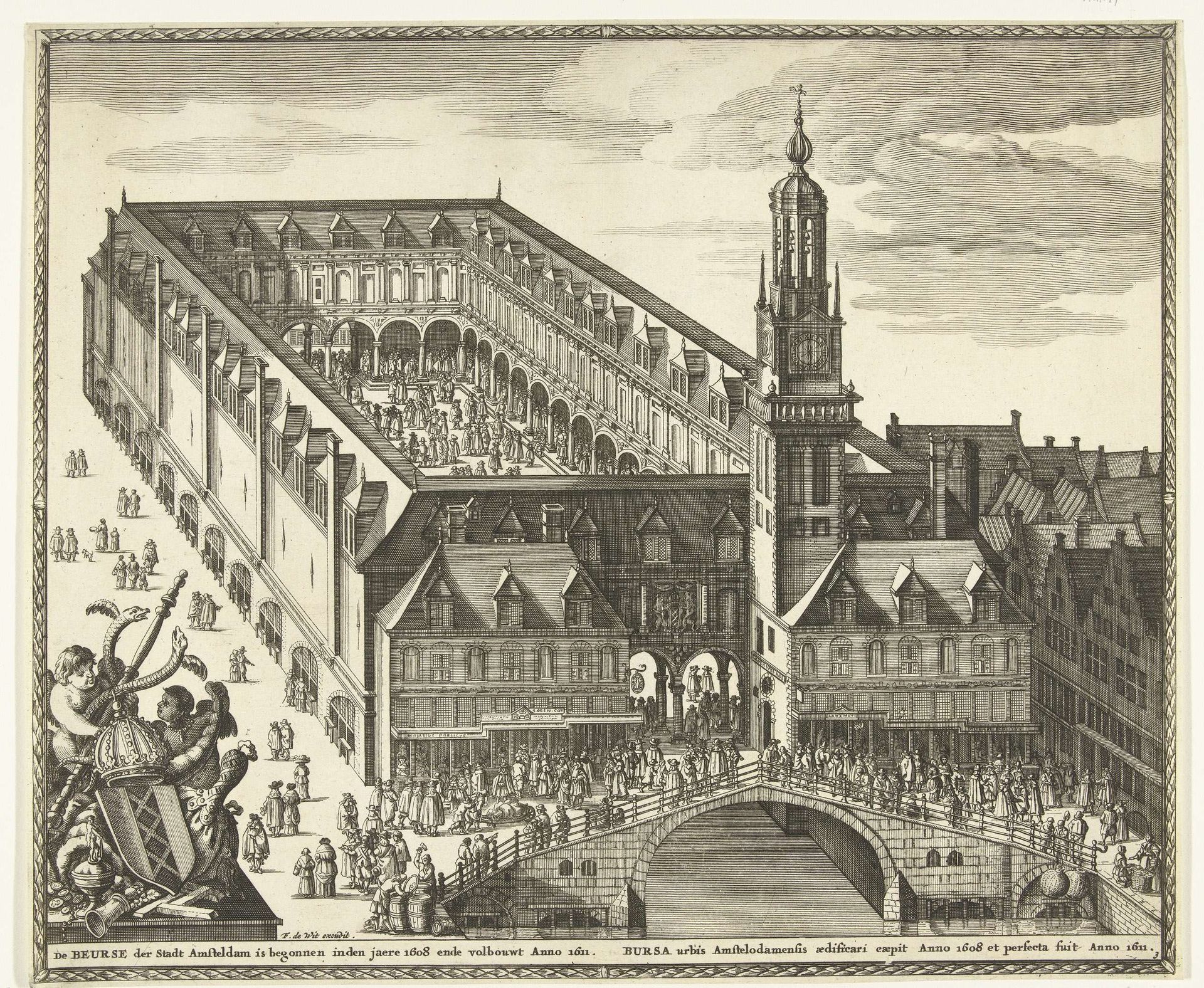 Vogelvluchtgezicht op de Beurs van Hendrik de Keyser te Amsterdam, voor 1668 by Anonymous