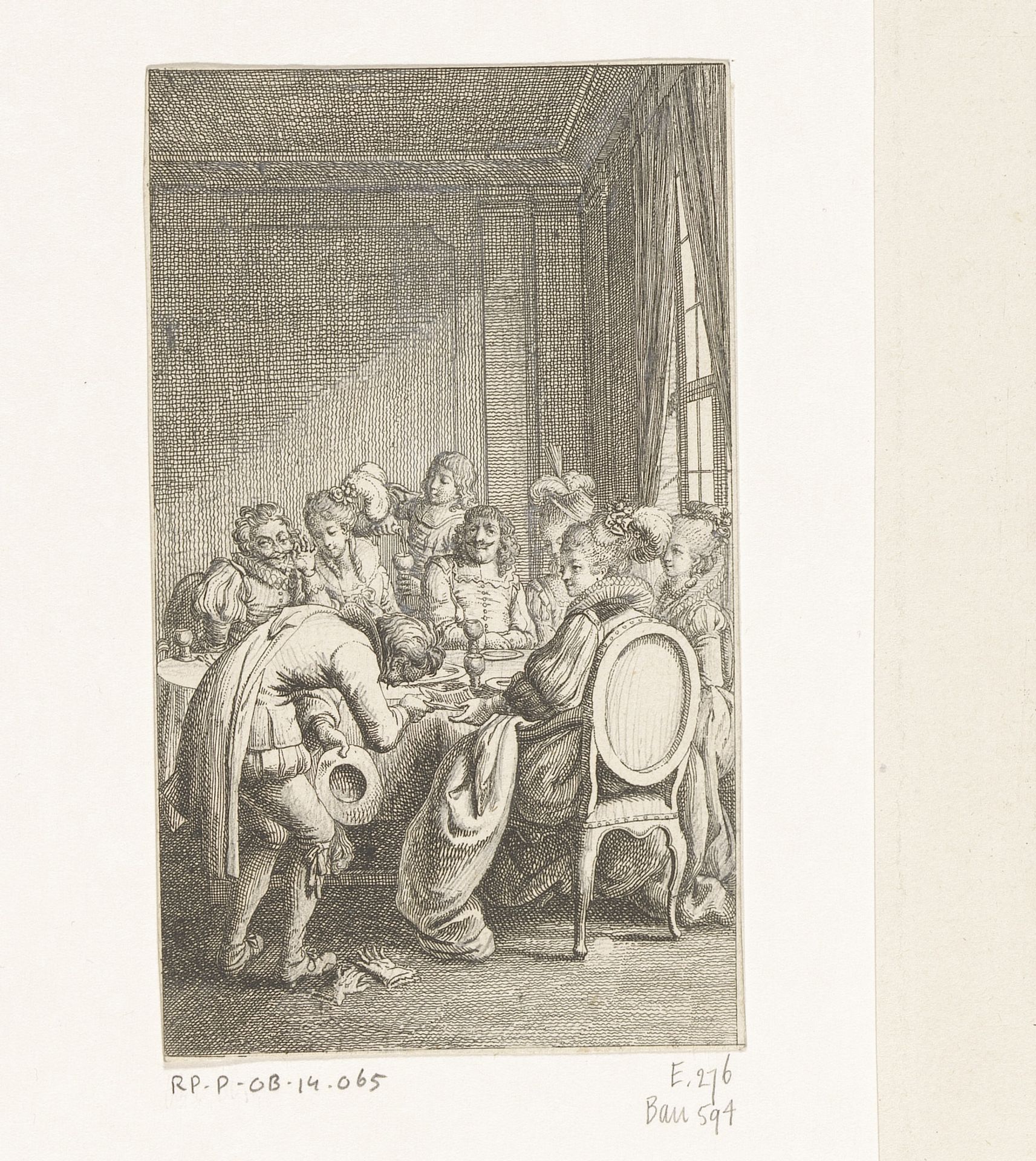 Pedro de Moya biedt Arsenie zijn manuscript aan by Daniel Nikolaus Chodowiecki
