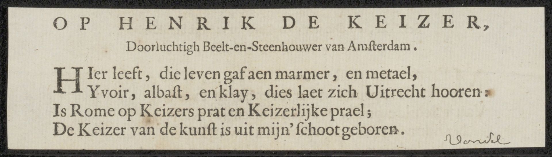 Gedicht op Hendrik de Keyser (I) by Joost van den Vondel