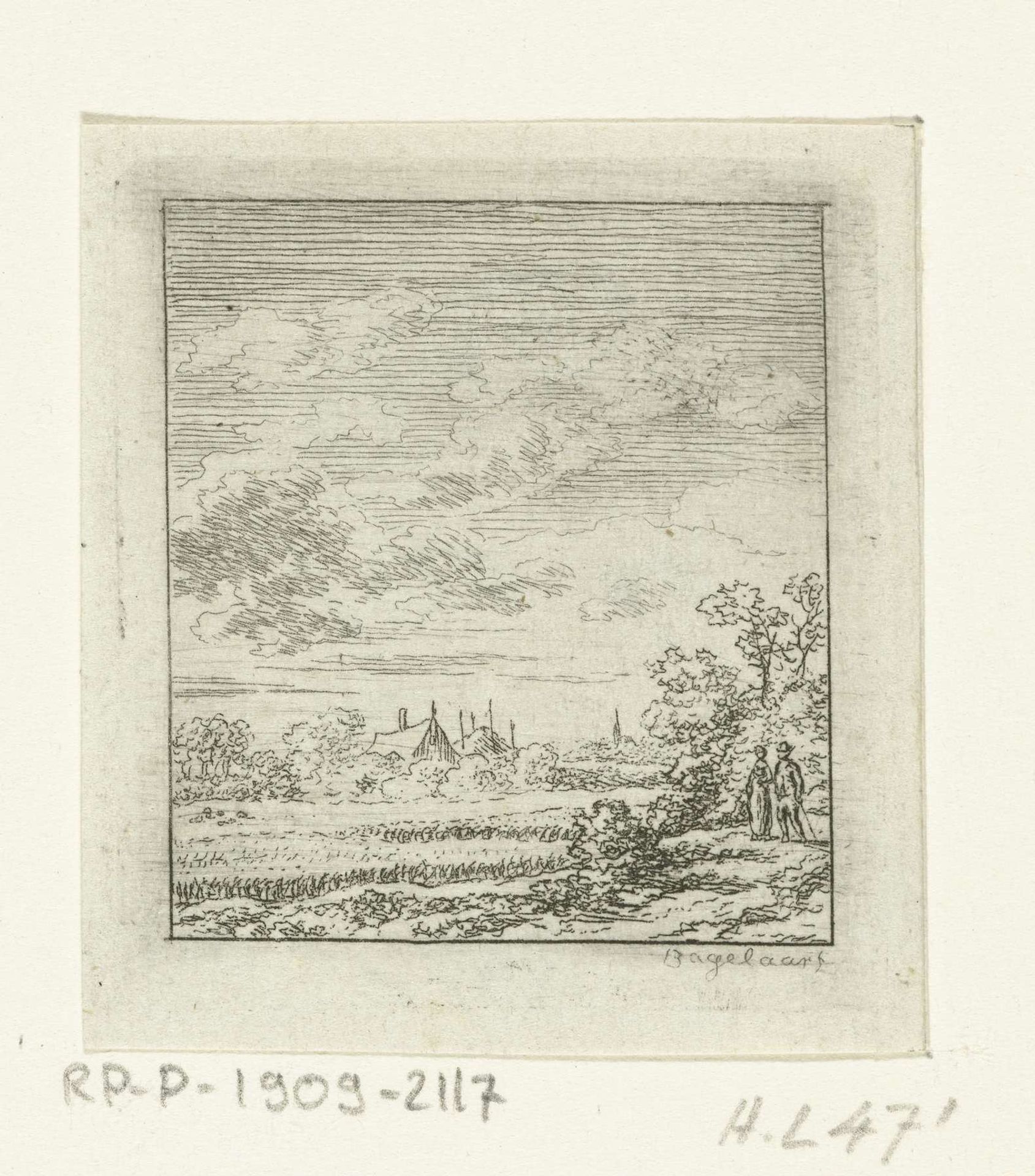 Landschap met wandelend stel by Ernst Willem Jan Bagelaar