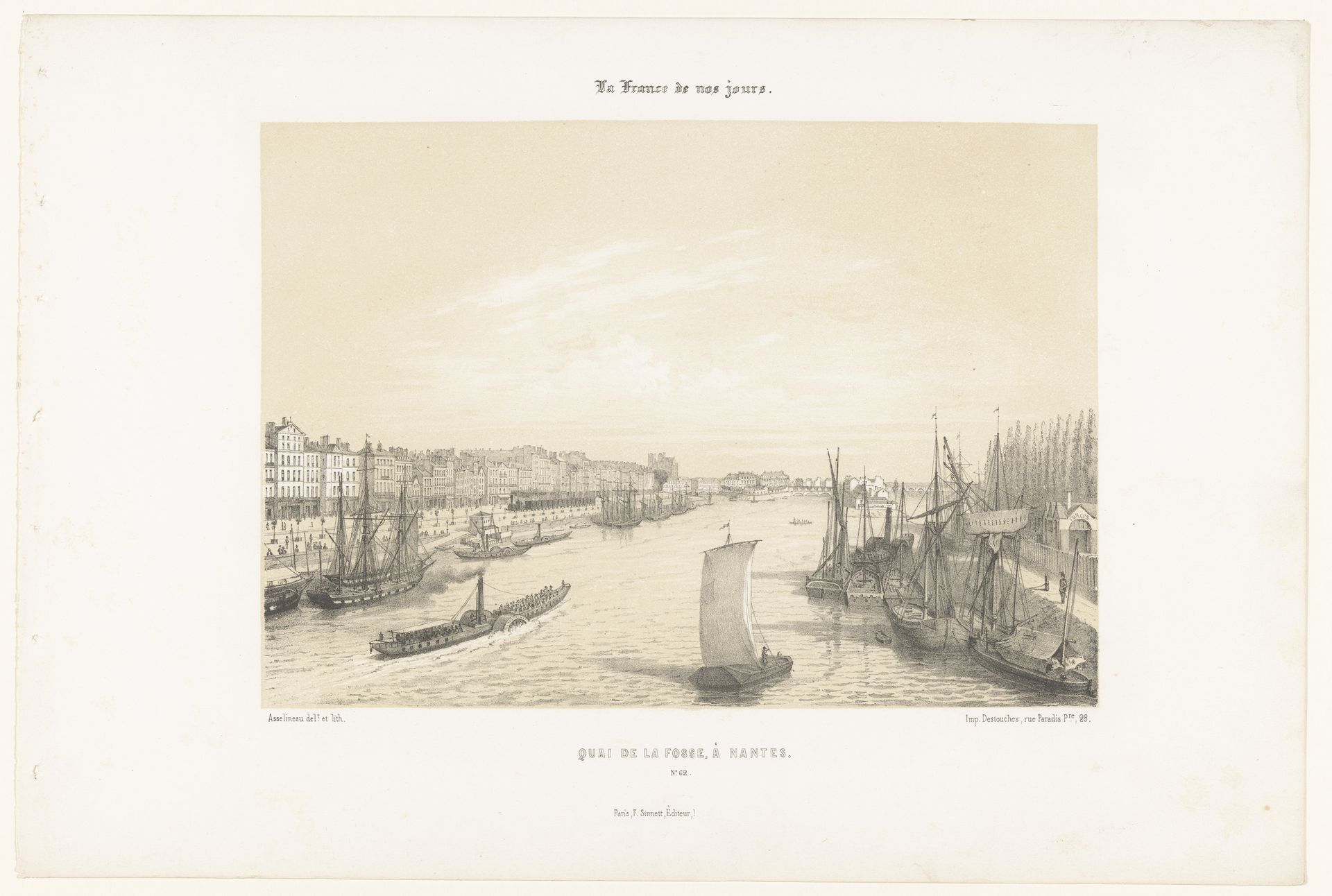 Zicht op het havendok van de Loire in Nantes by Léon Auguste Asselineau