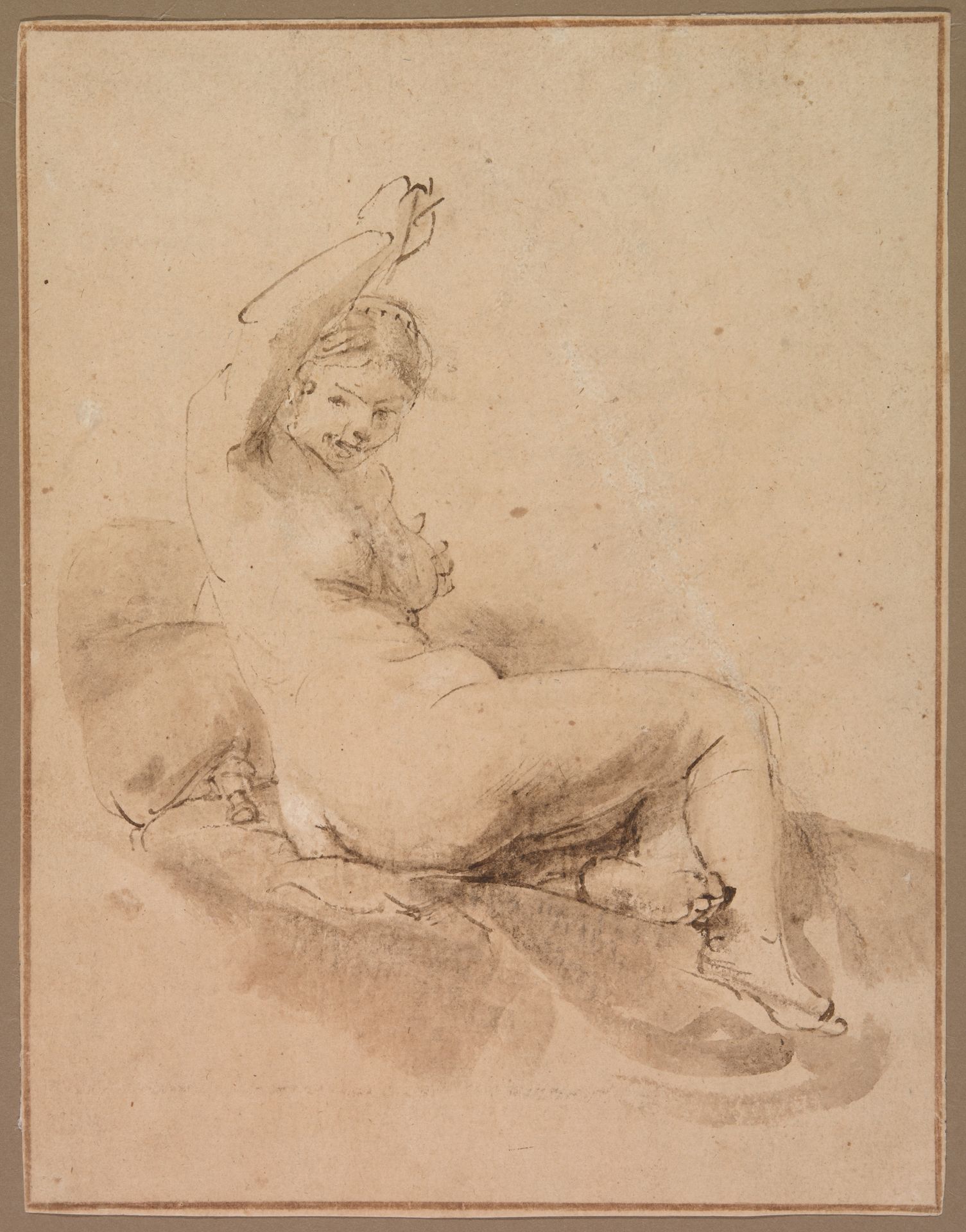 Female Nude Reclining with Arm Raised by Aert de Gelder