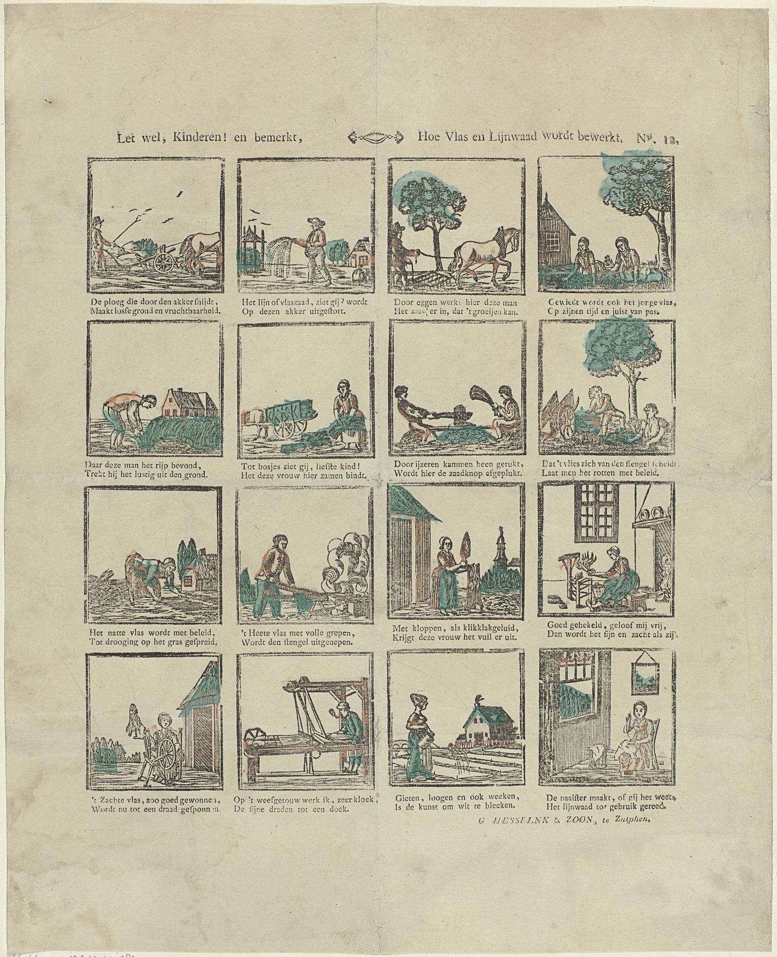 Let wel, kinderen! en bemerkt, / Hoe vlas en lijnwaad wordt bewerkt by Christiaan Jacob Schuyling