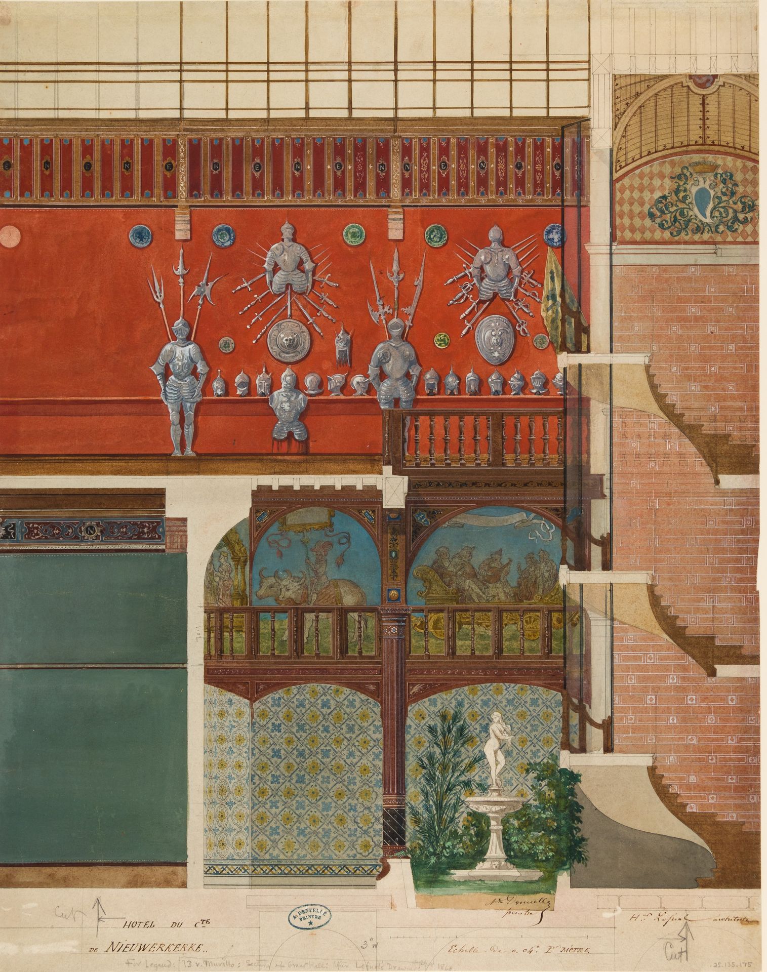 Architectural Drawing of the Interior of the Comte de Nieuwerkerke's House by Hector-Martin Lefuel