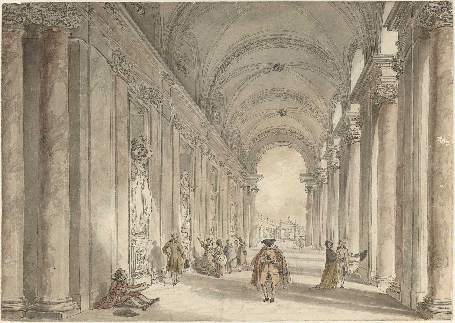 Colonnade of the Casino of the Villa Albani, in Rome by Hubert Robert