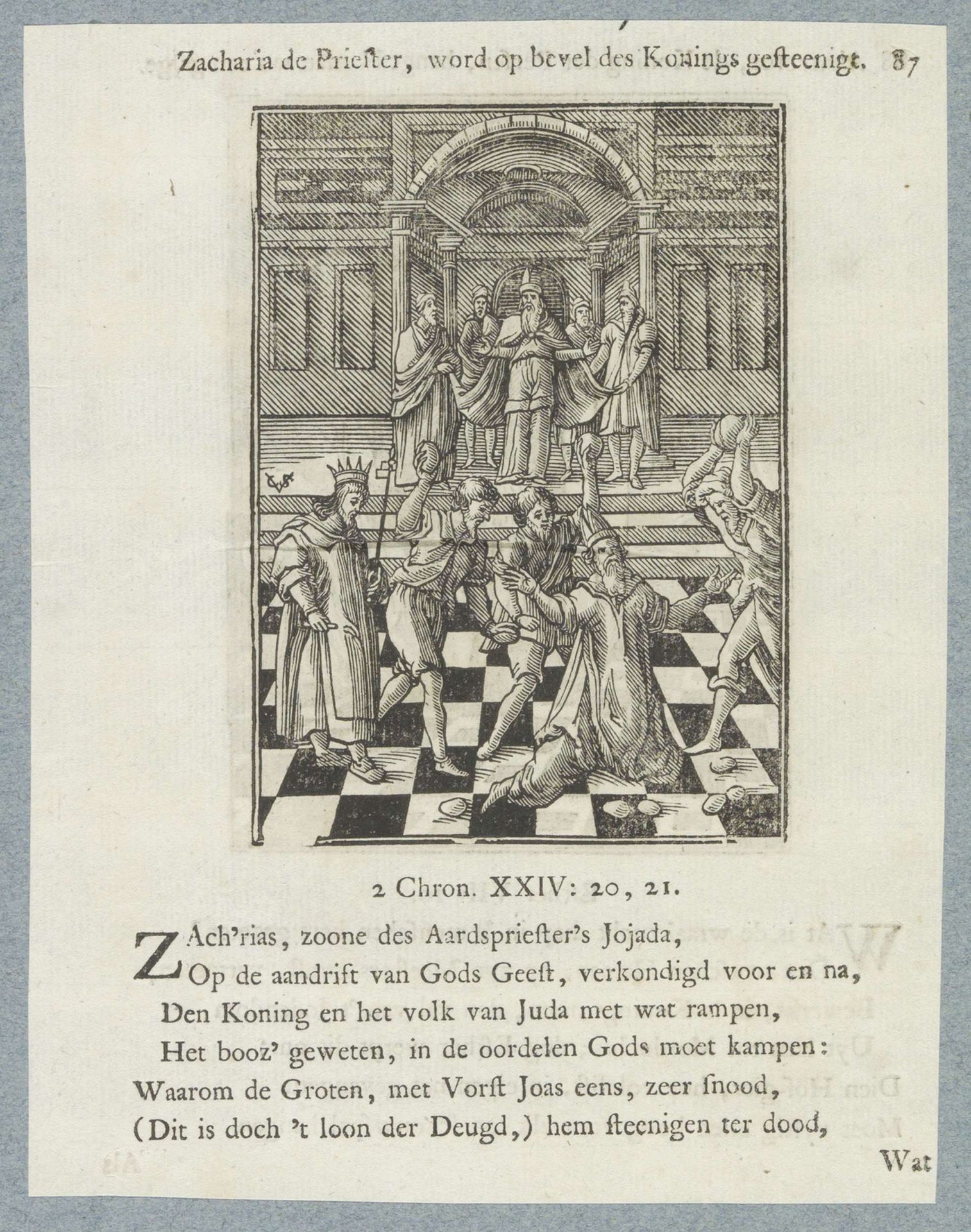 Zecharja wordt gestenigd by Christoffel van (II) Sichem