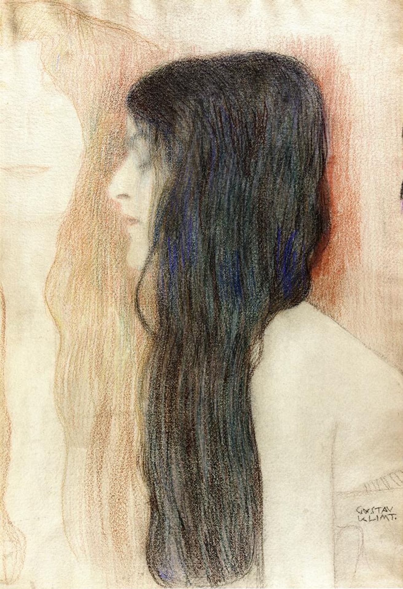 Girl with Long Hair, with a sketch for 'Nude Veritas' by Gustav Klimt