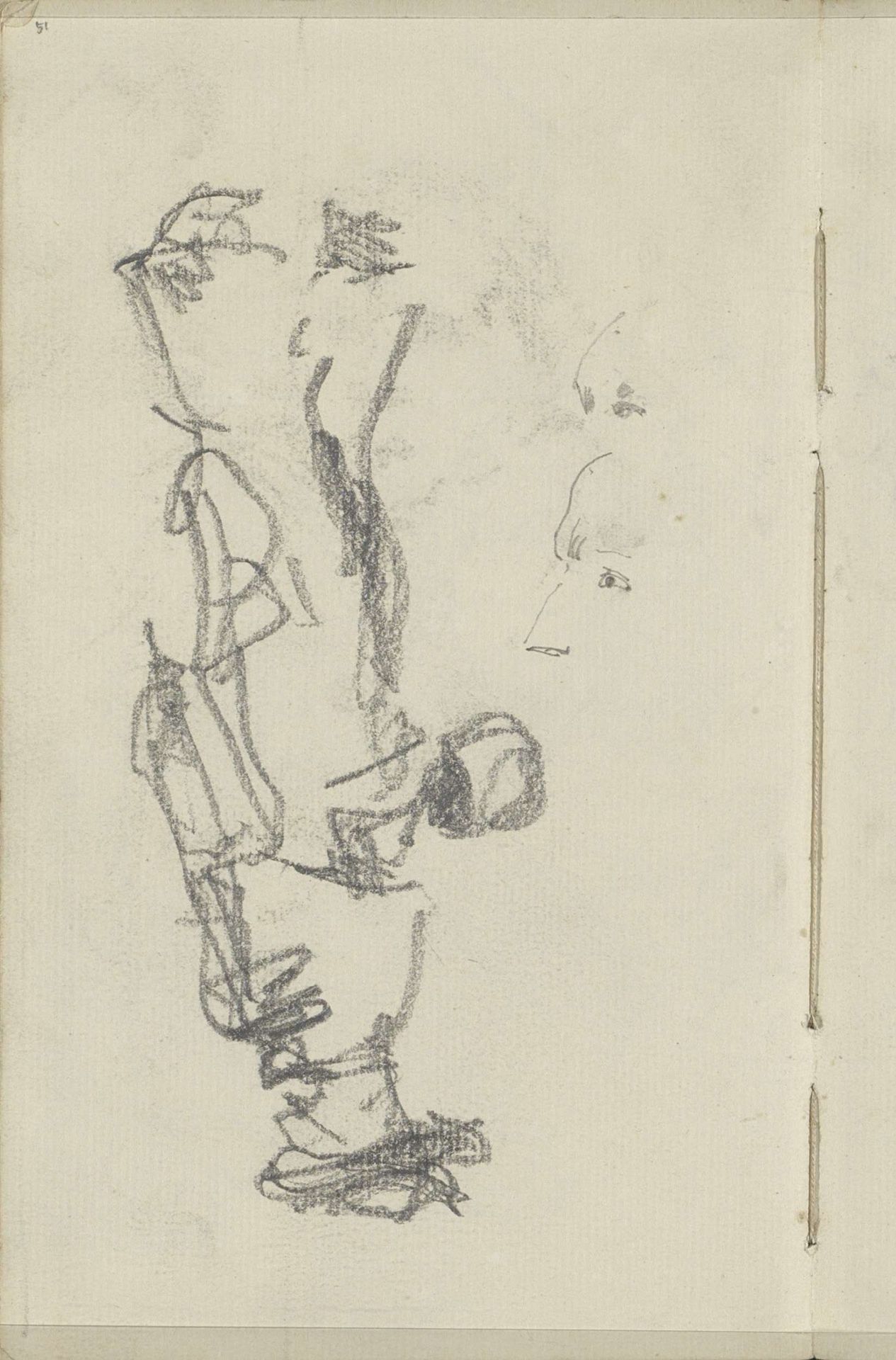 Twee gezichten en een staande vrouw met hoed by George Hendrik Breitner