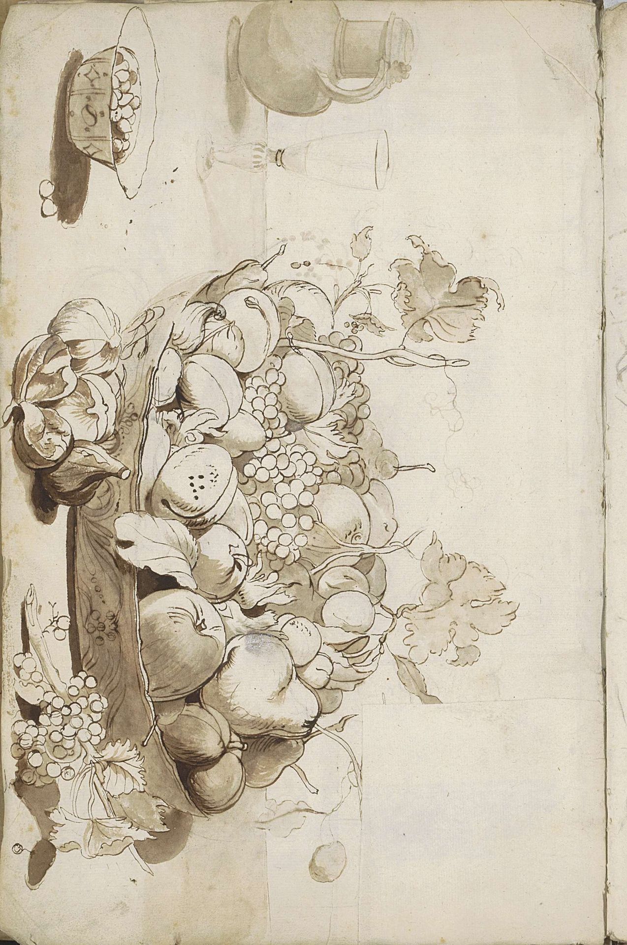 Stilleven met fruitmand, een kan en uien by Paul de Vos