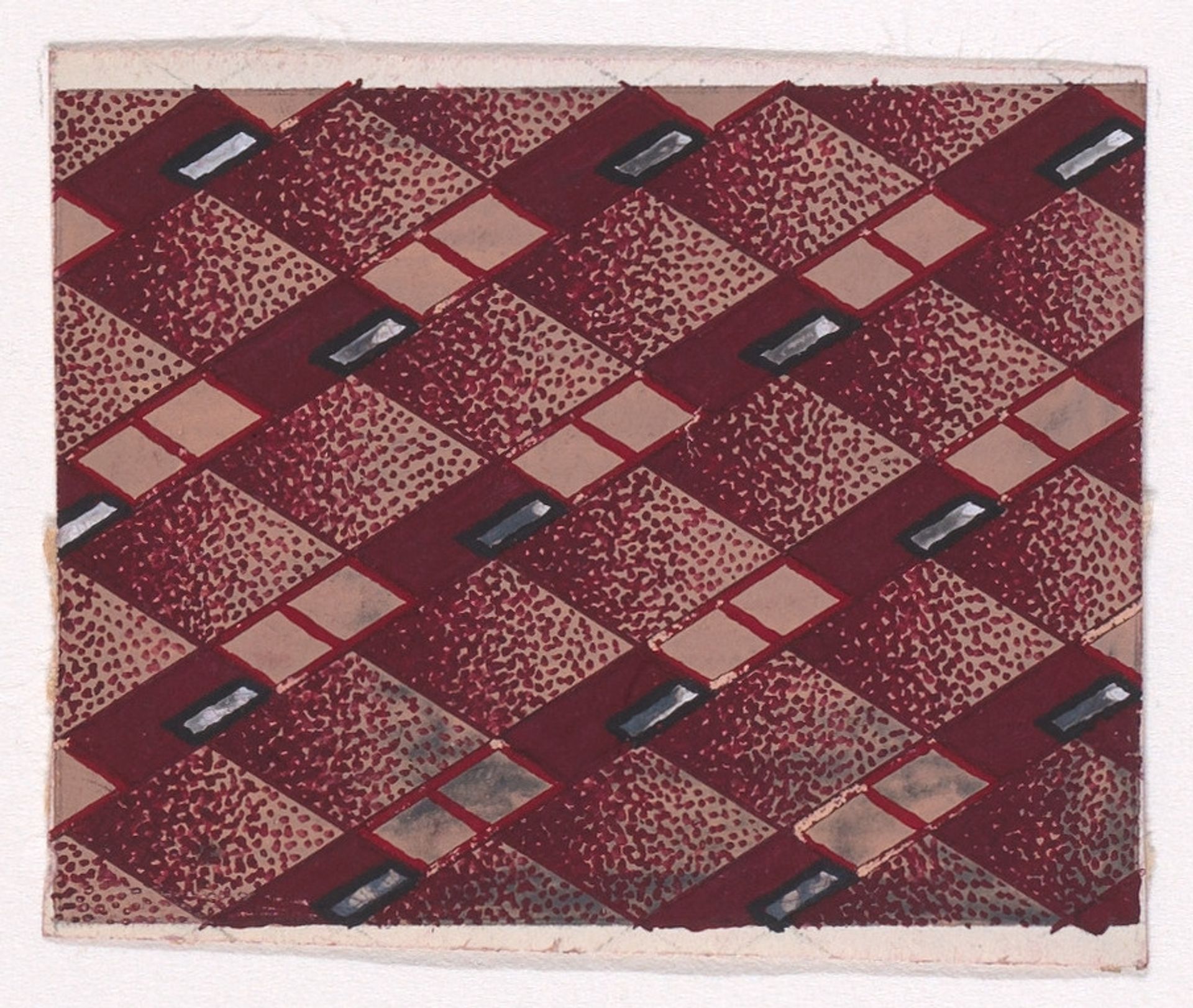 Textile Design with Alternating Horizontal Seamless Strips of Lozenges and Stripes Decorated with Lozenges and Small Decorative Motifs that Resemble a Baguette-Cut Diamond by Anonymous