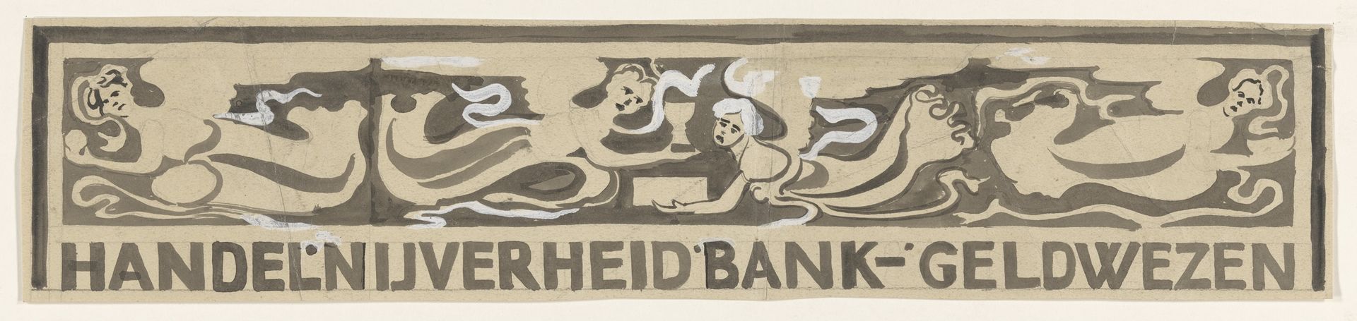 Ontwerp voor vignet in het gedenkboek voor koningin Wilhelmina uit 1923: Handel, Nijverheid, Bank- Geldwezen by Carel Adolph Lion Cachet