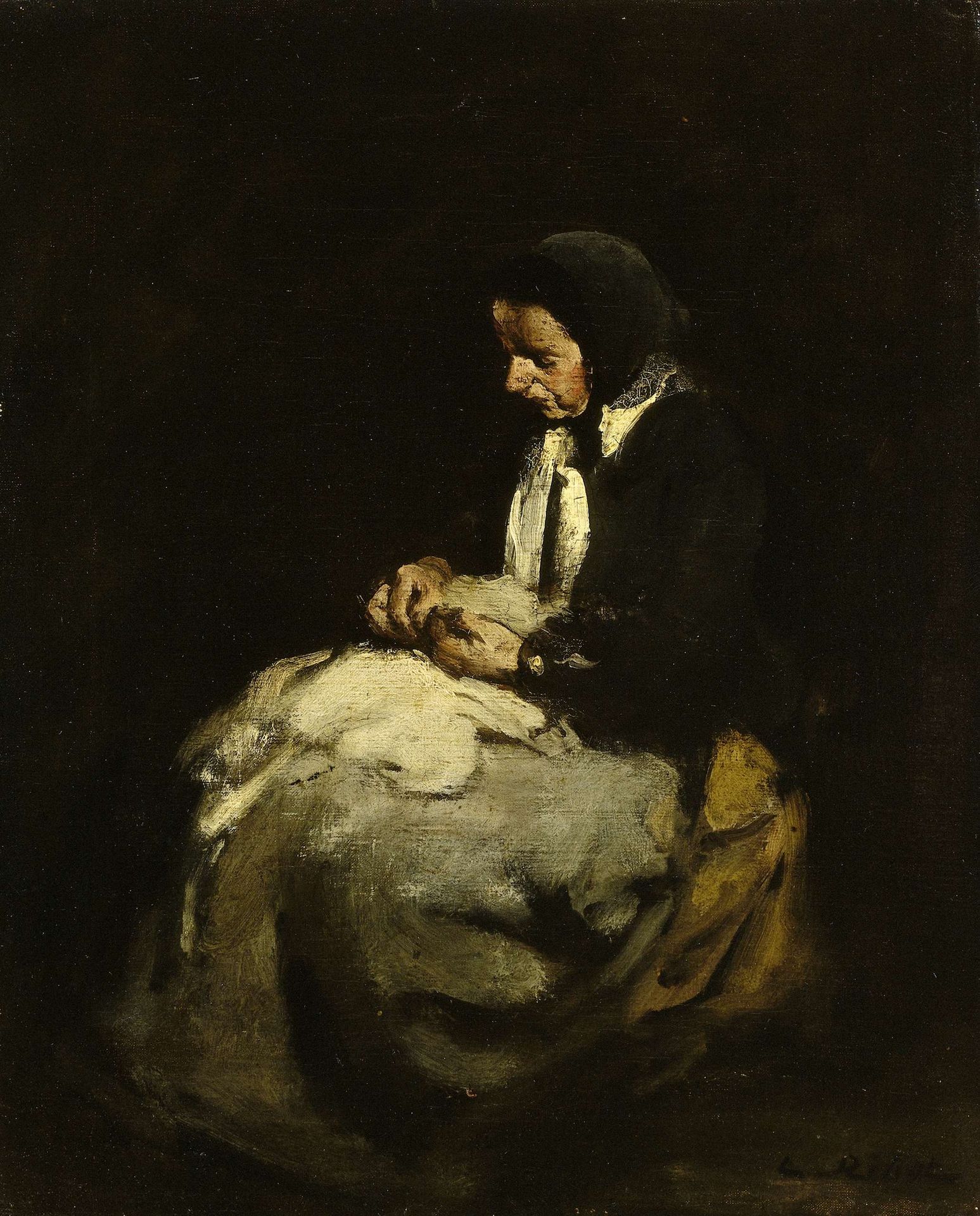 Woman sewing by Theodule Ribot