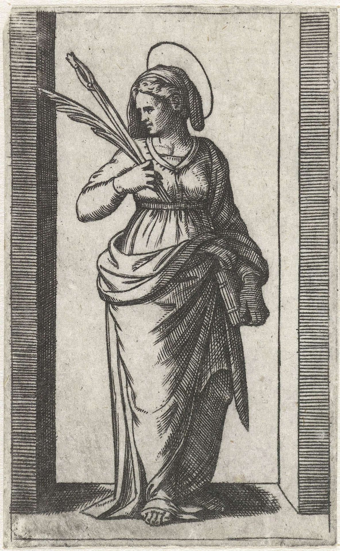 Heilige Apollonia met nijptang met tand by Marcantonio Raimondi