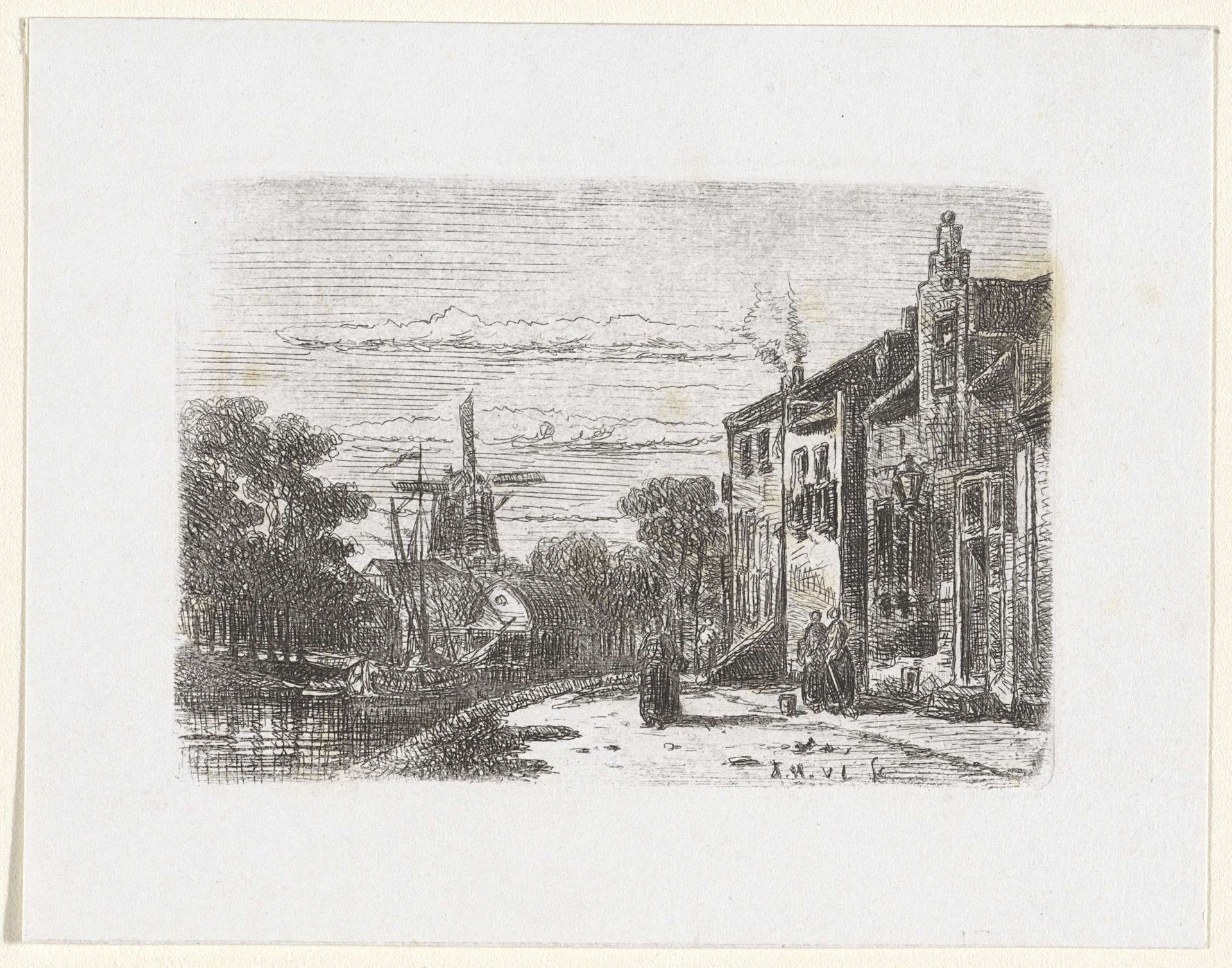 Gezicht op een kanaal bij een molen by Frederik Hendrik Weissenbruch