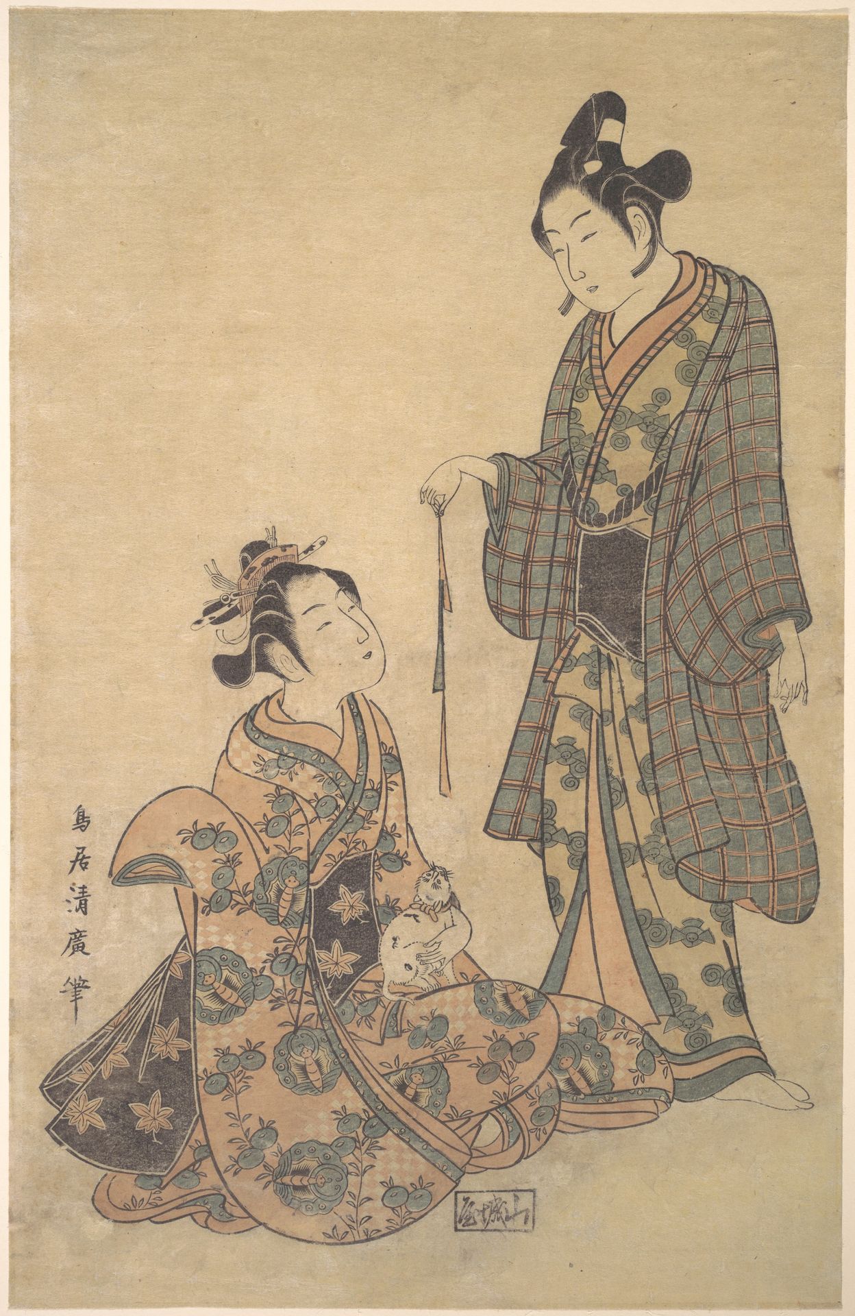 Woman Seated Holding a Cat by Torii Kiyohiro