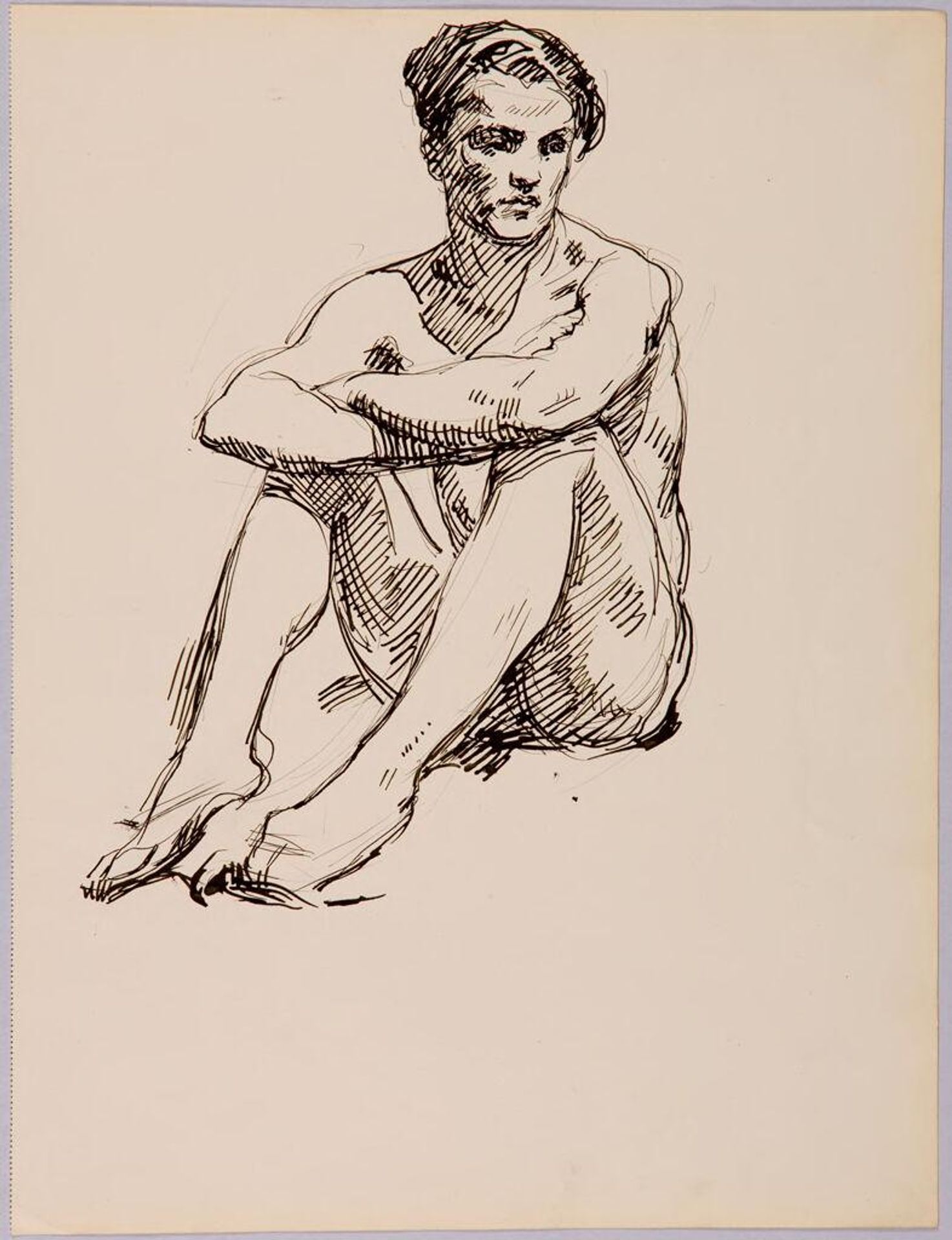 Seated Male Nude with Elbows on Knees by Frank Samuel Eastman