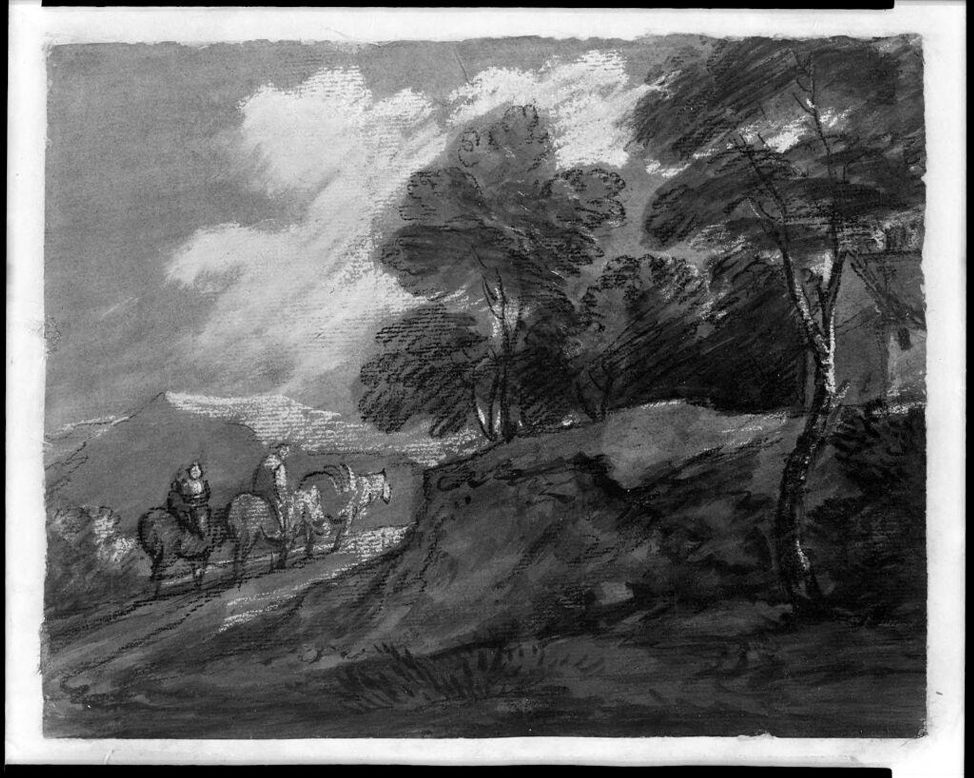 Wooded Upland Landscape with Mounted Figures and Cottage by Thomas Gainsborough