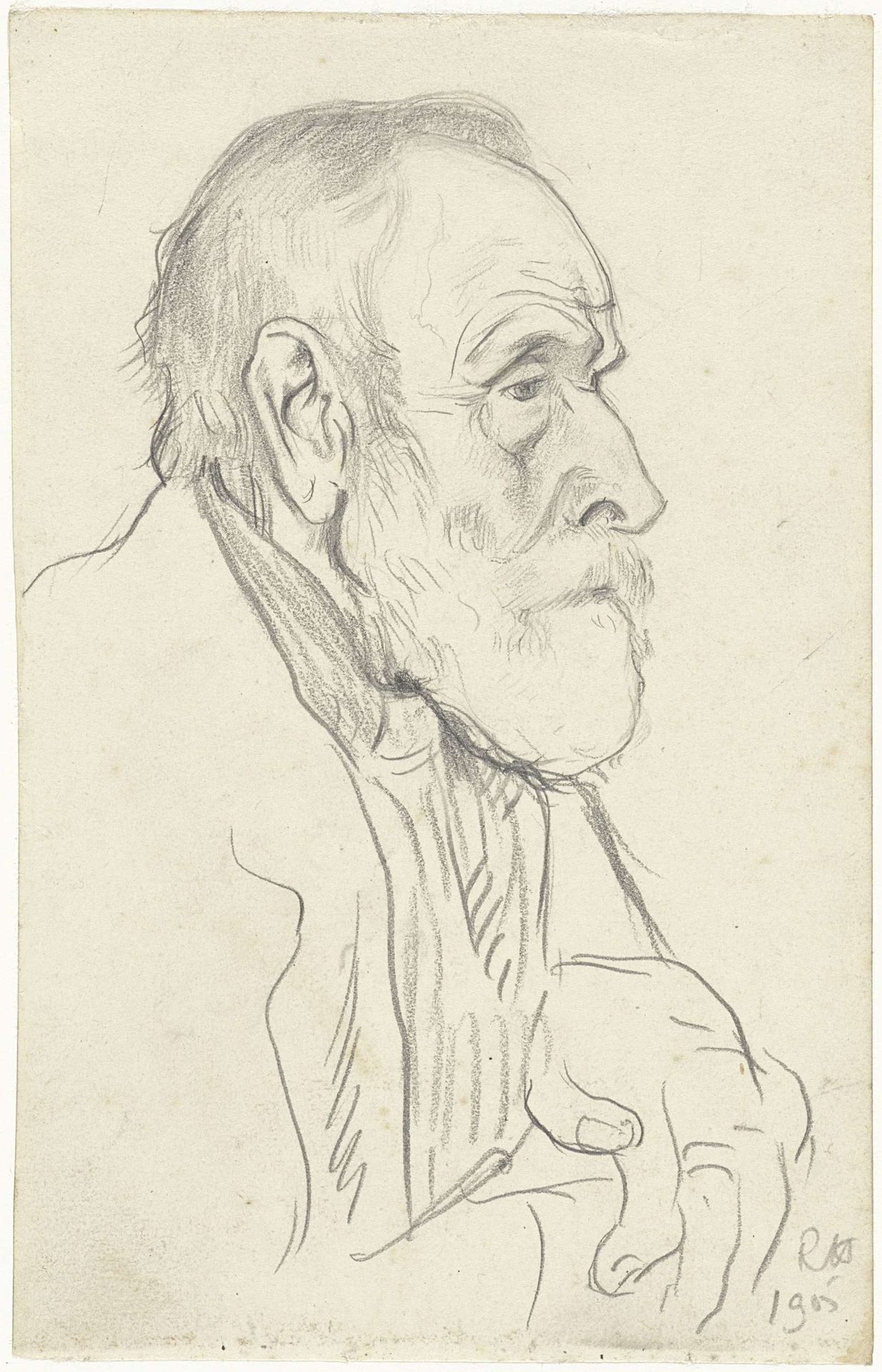 Kop van een oude man, van opzij by Richard Nicolaüs Roland Holst