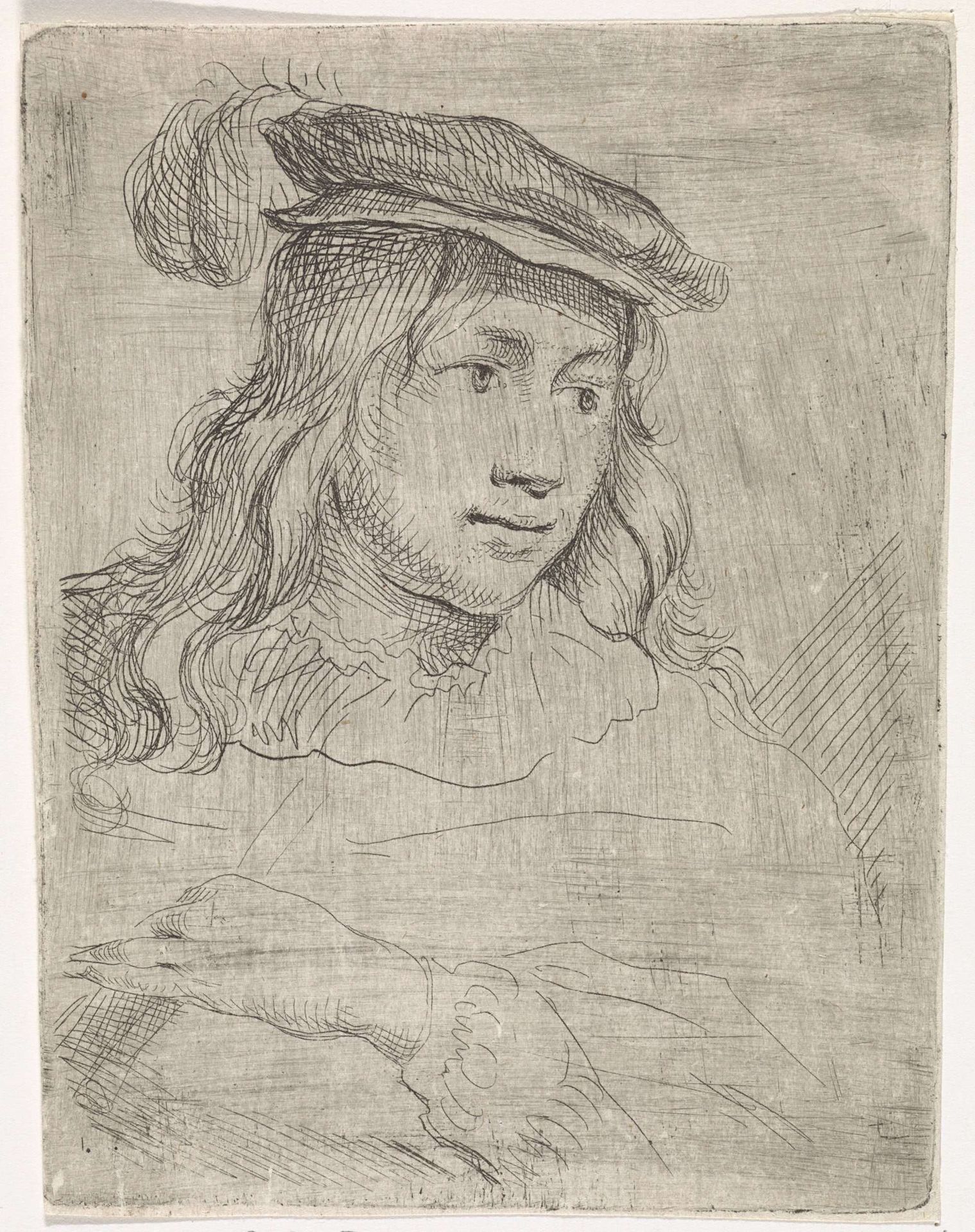 Jongen met een veer op zijn baret by Carel de (II) Moor