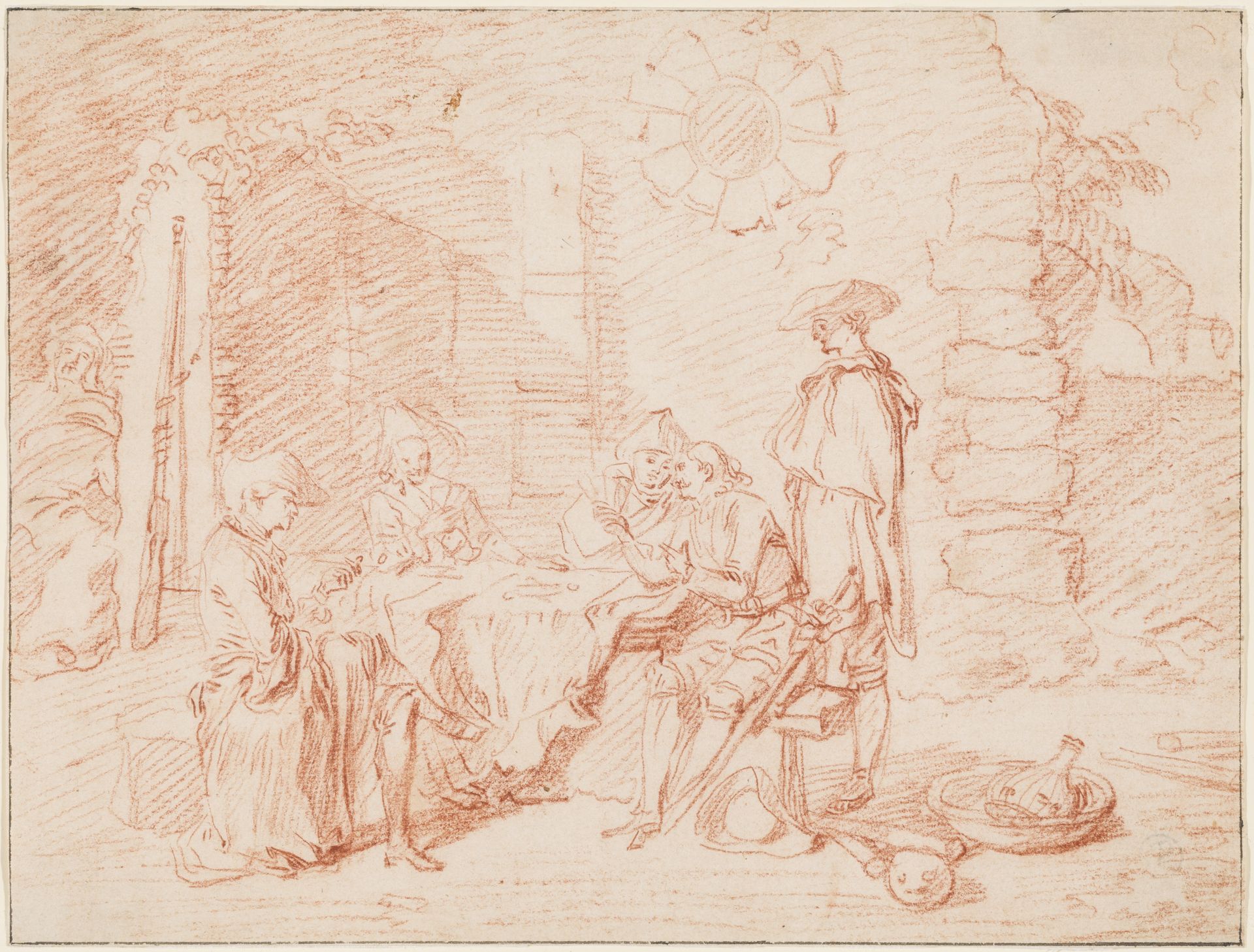 Soldiers Playing Cards in a Ruin by Jean-Antoine Watteau