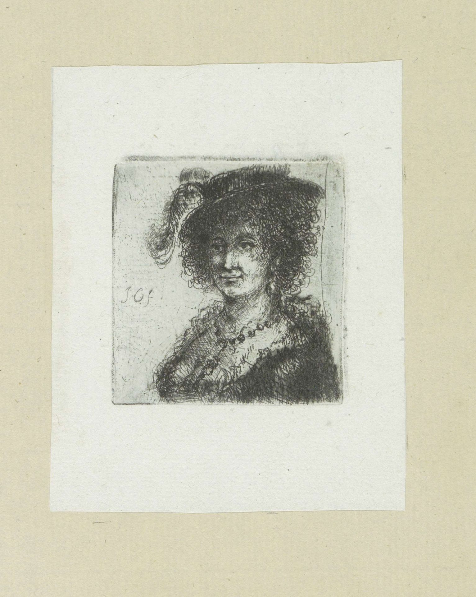 Vrouw met hoed met veer by Jan Chalon