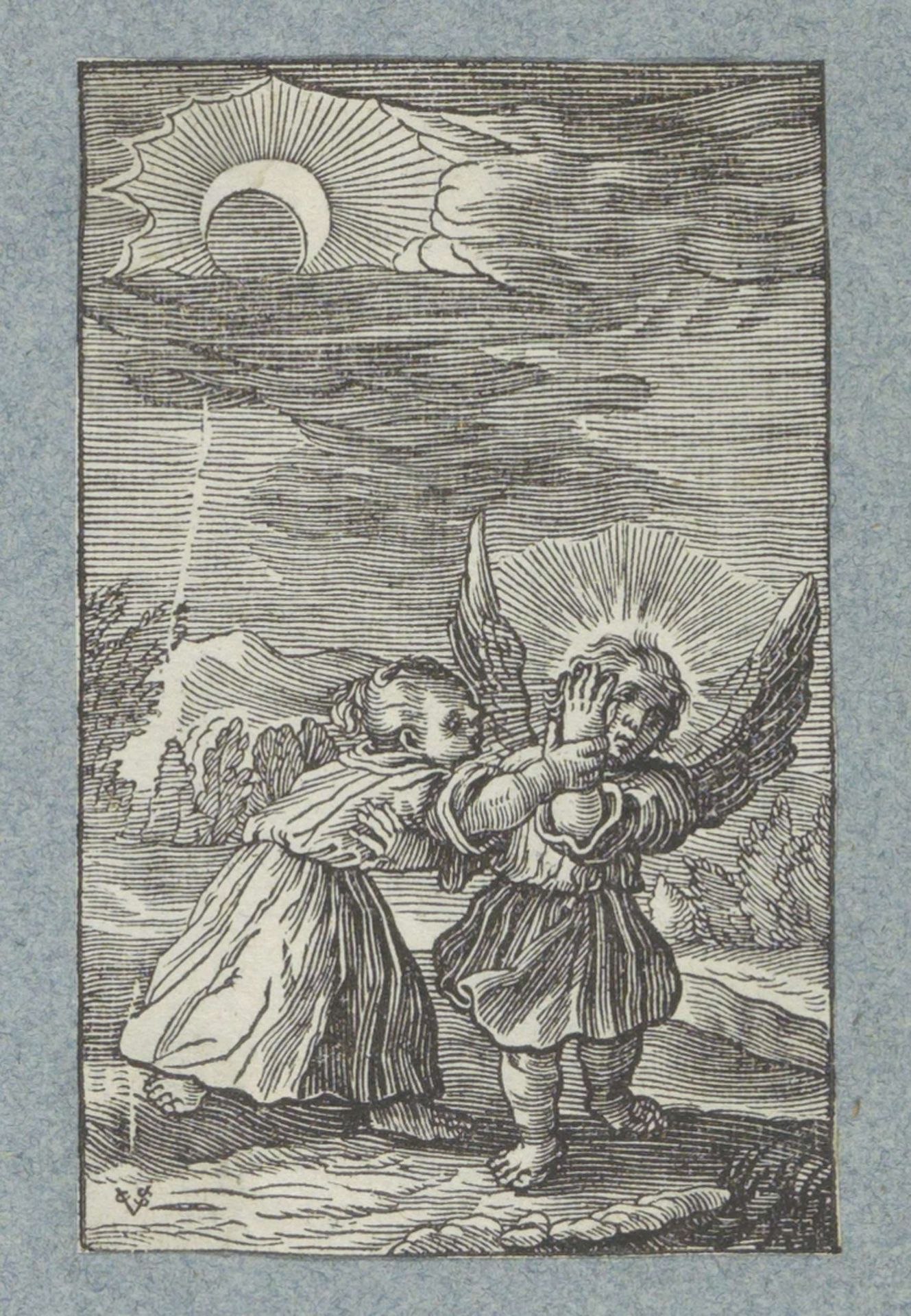 Kind en engel bij zonsverduistering by Christoffel van (II) Sichem