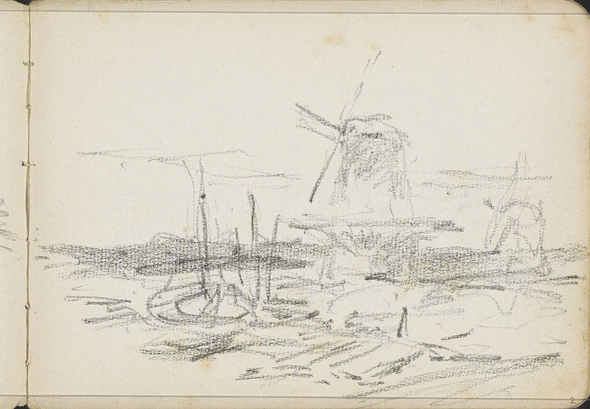 Twee molens aan een waterkant by Willem Cornelis Rip