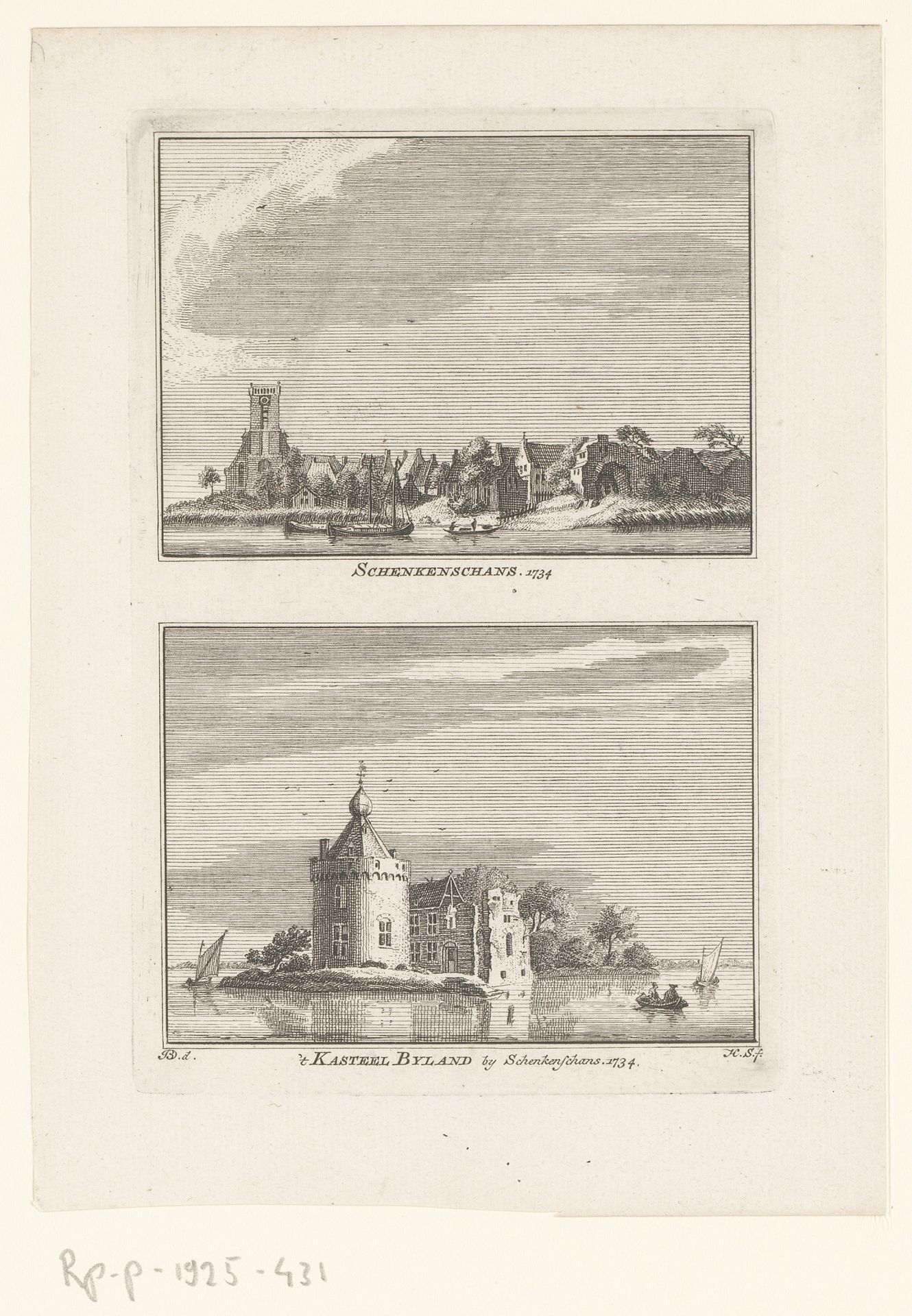 Gezicht op Schenkenschanz en Kasteel Bylandt, 1734 by Hendrik Spilman