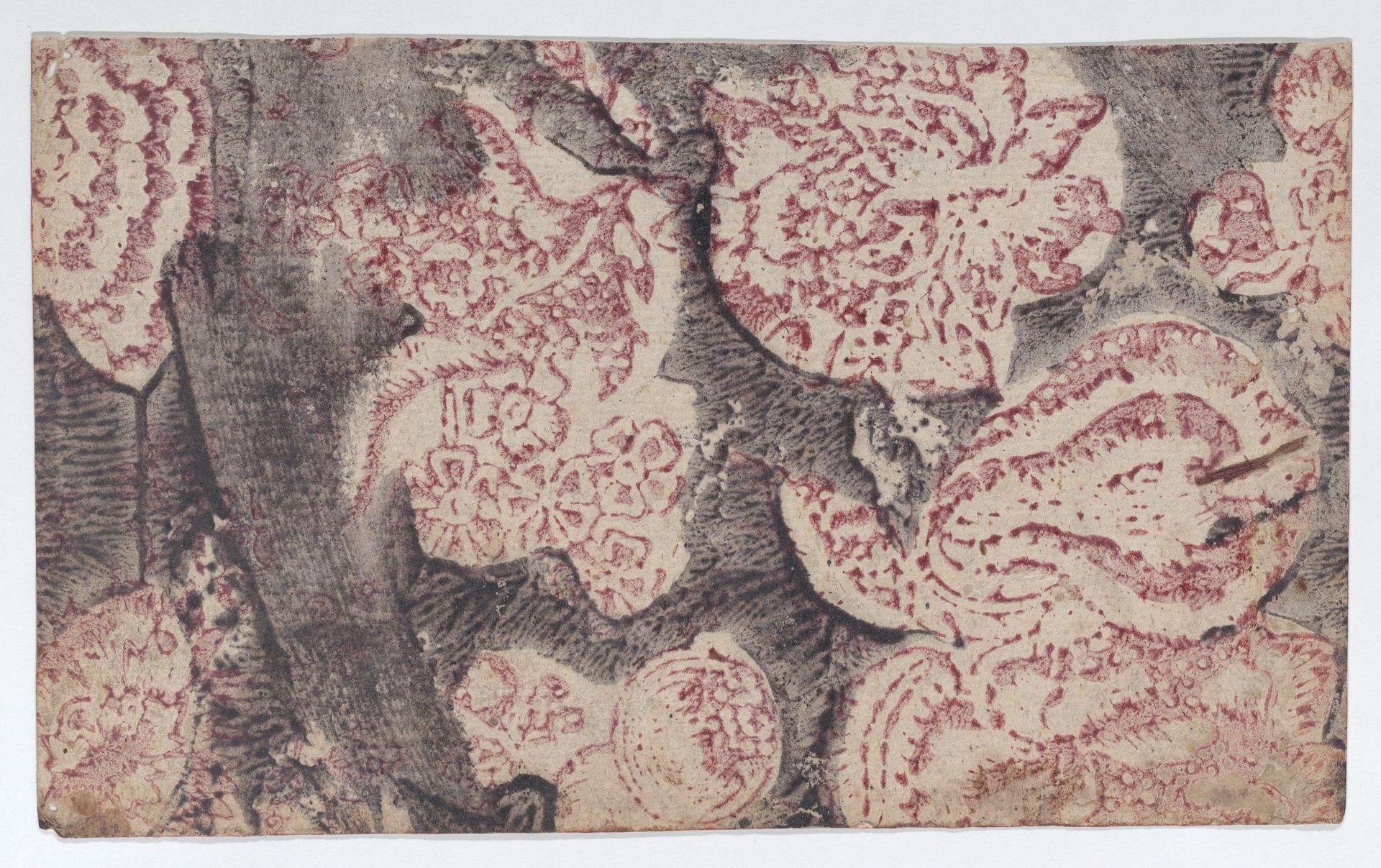 Sheet with floral pattern with dark background by Anonymous
