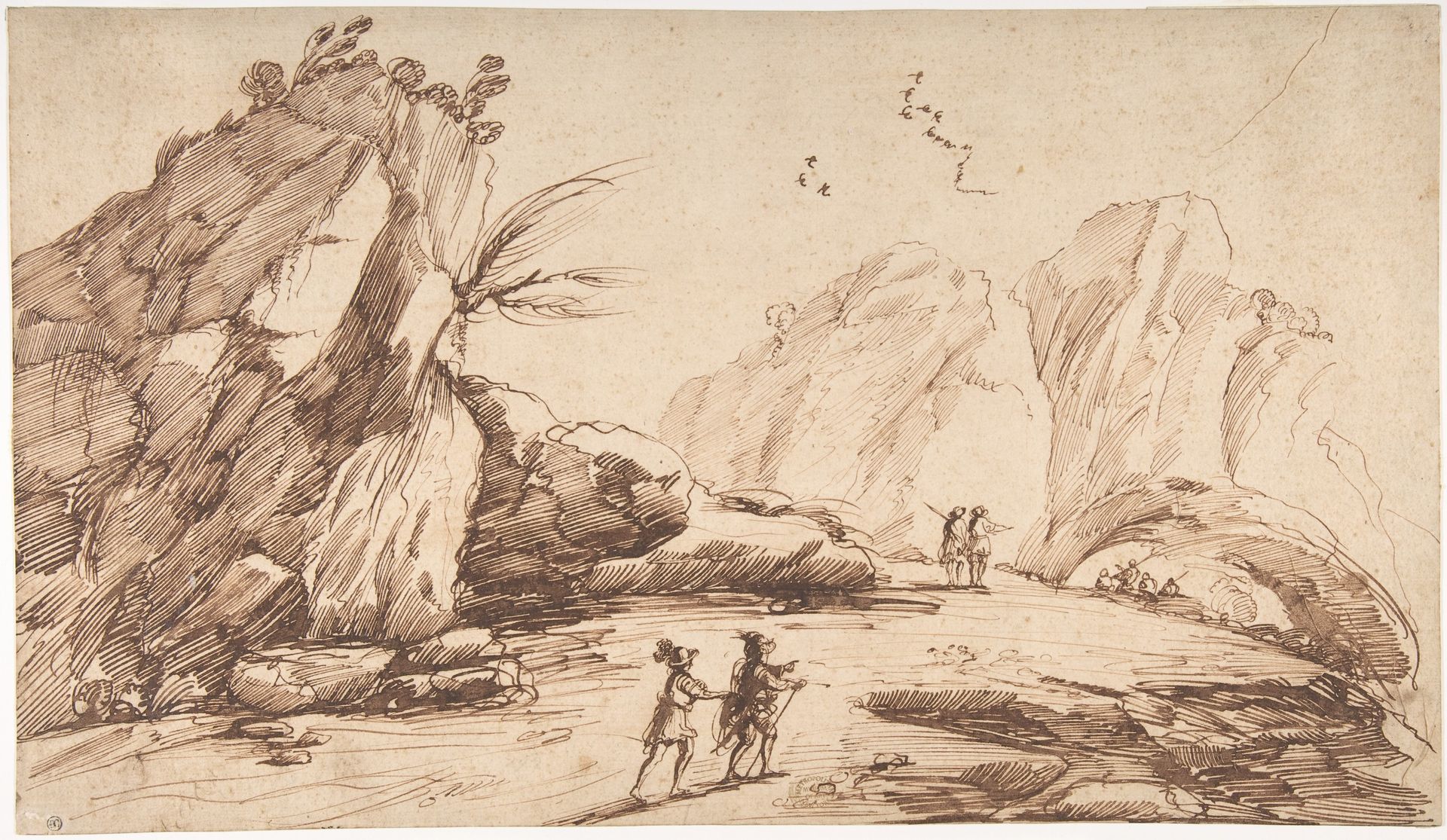 Rocky Landscape with Eight Figures by Guercino