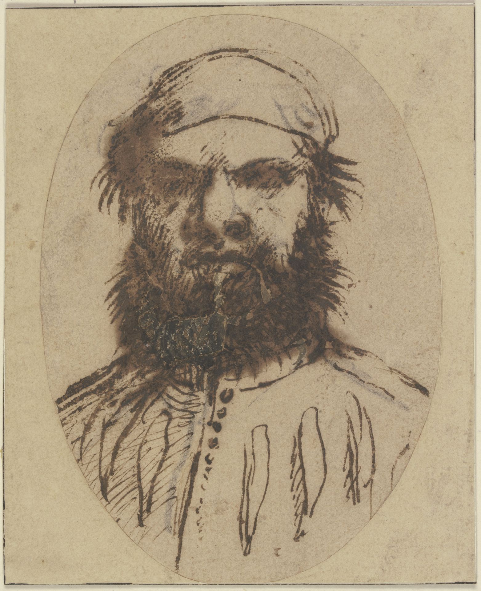 Bärtiger Mann mit einer kleinen Mütze by Guercino (Giovanni Francesco Barbieri)