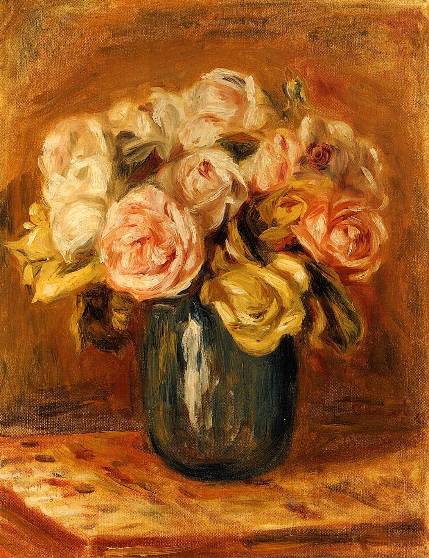 Roses in a Blue Vase by Pierre-Auguste Renoir