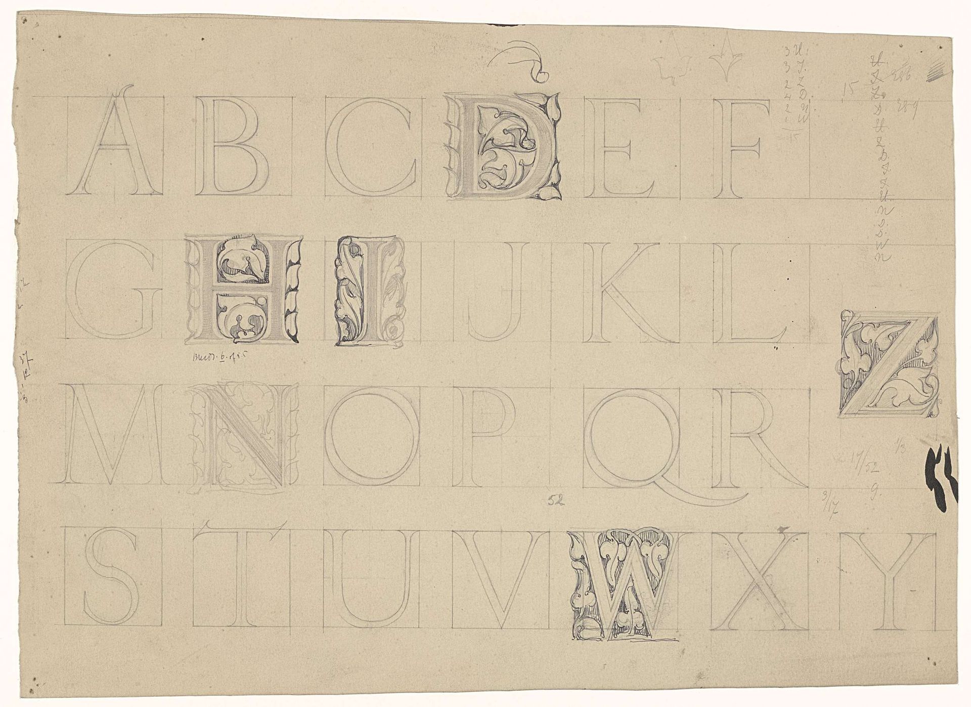 De letters van het alfabet, waarvan enige versierd zijn met ranken by Antoon Derkinderen