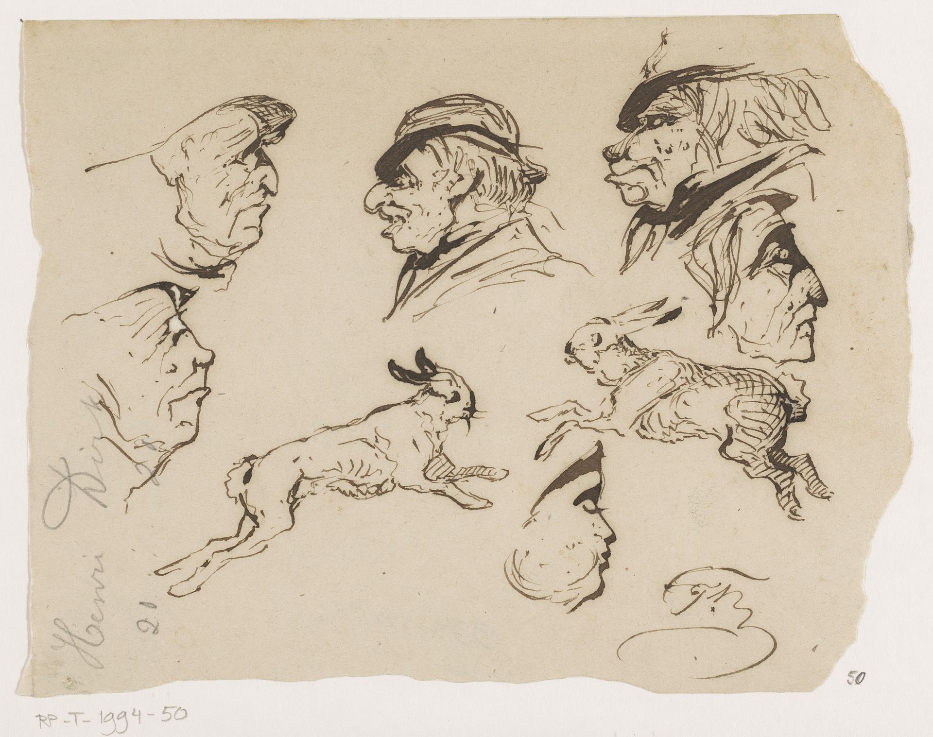 Schetsen van koppen en hazen by Johannes Tavenraat