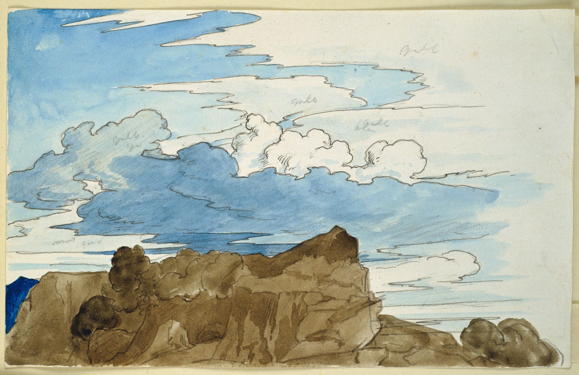 Wolkenstudie über Felskuppe im Gebirge by Carl Philipp Fohr