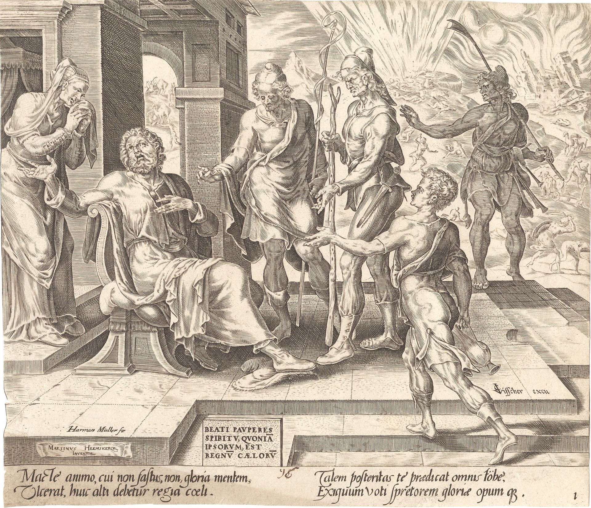 "Salige er de fattige i ånden. Job modtager de dårlige tidender om sin ulykke" by Harmen Jansz. Muller
