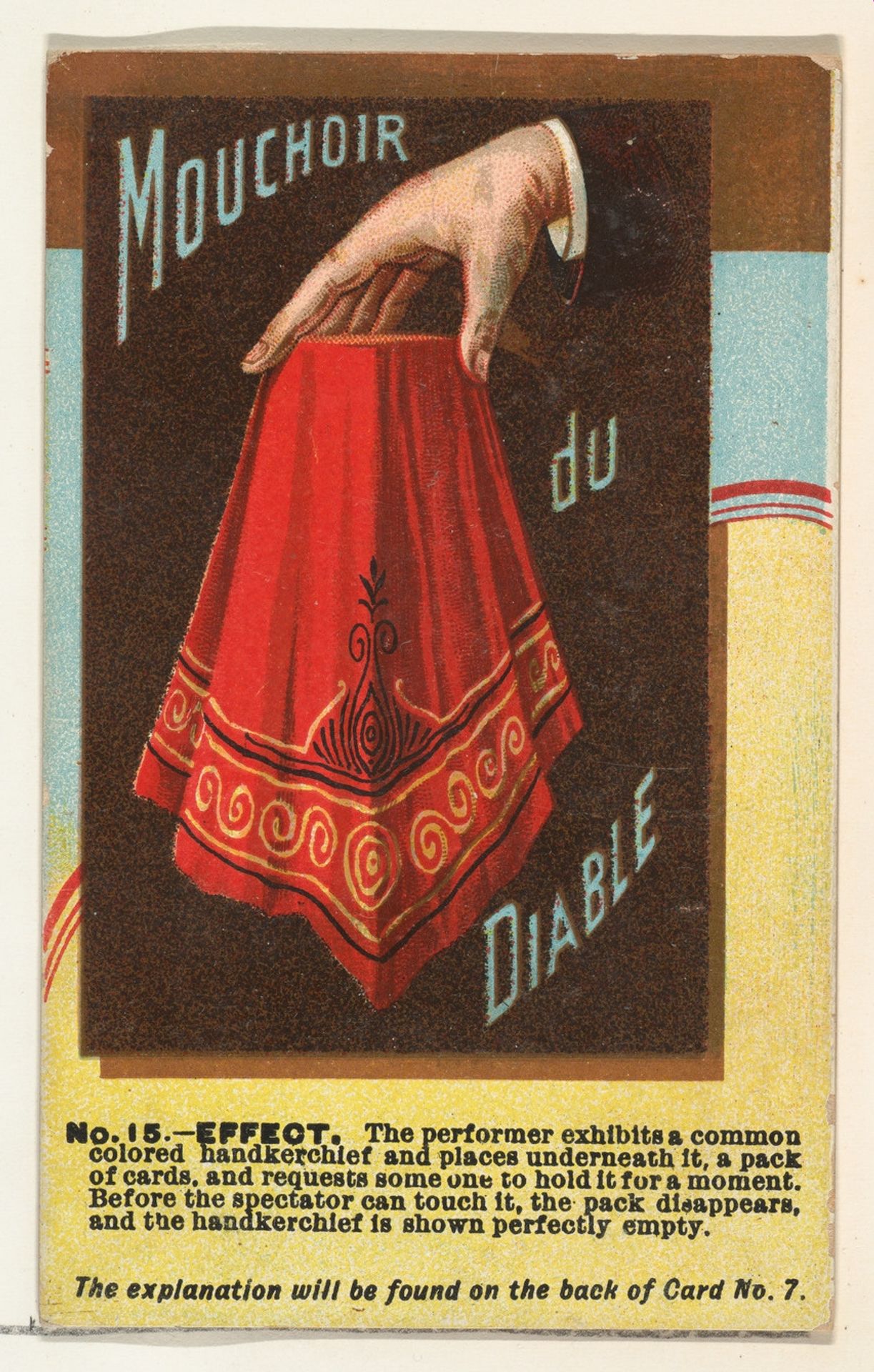 Number 15, Mouchoir du Diable, from the Tricks with Cards series (N138) issued by W. Duke, Sons & Co. to promote Honest Long Cut Tobacco by W. Duke, Sons & Co.