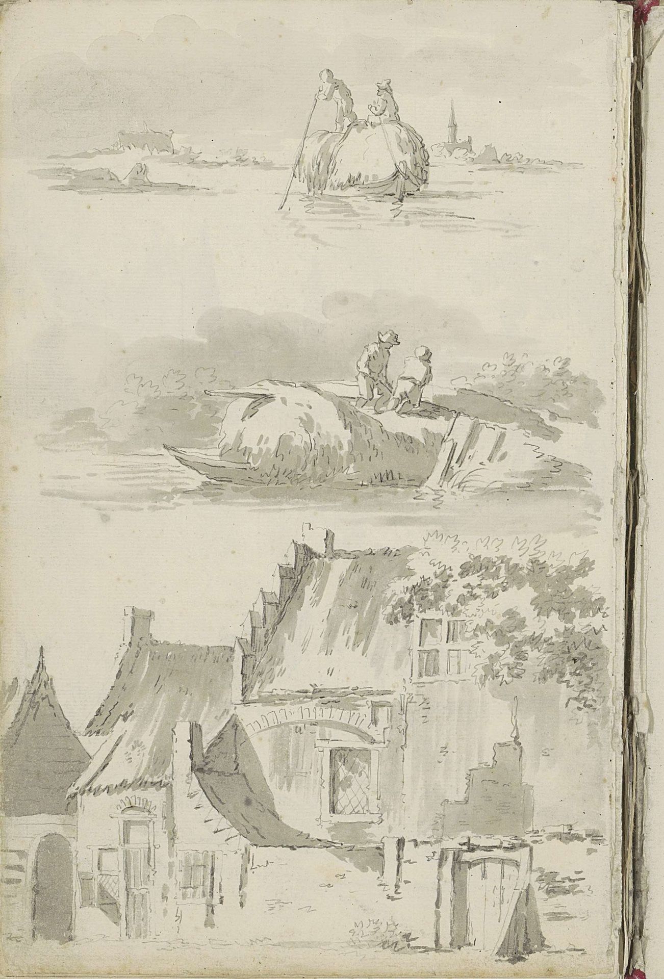 Twee figuren met een hooibaal in een roeiboot by Barend Hendrik Thier