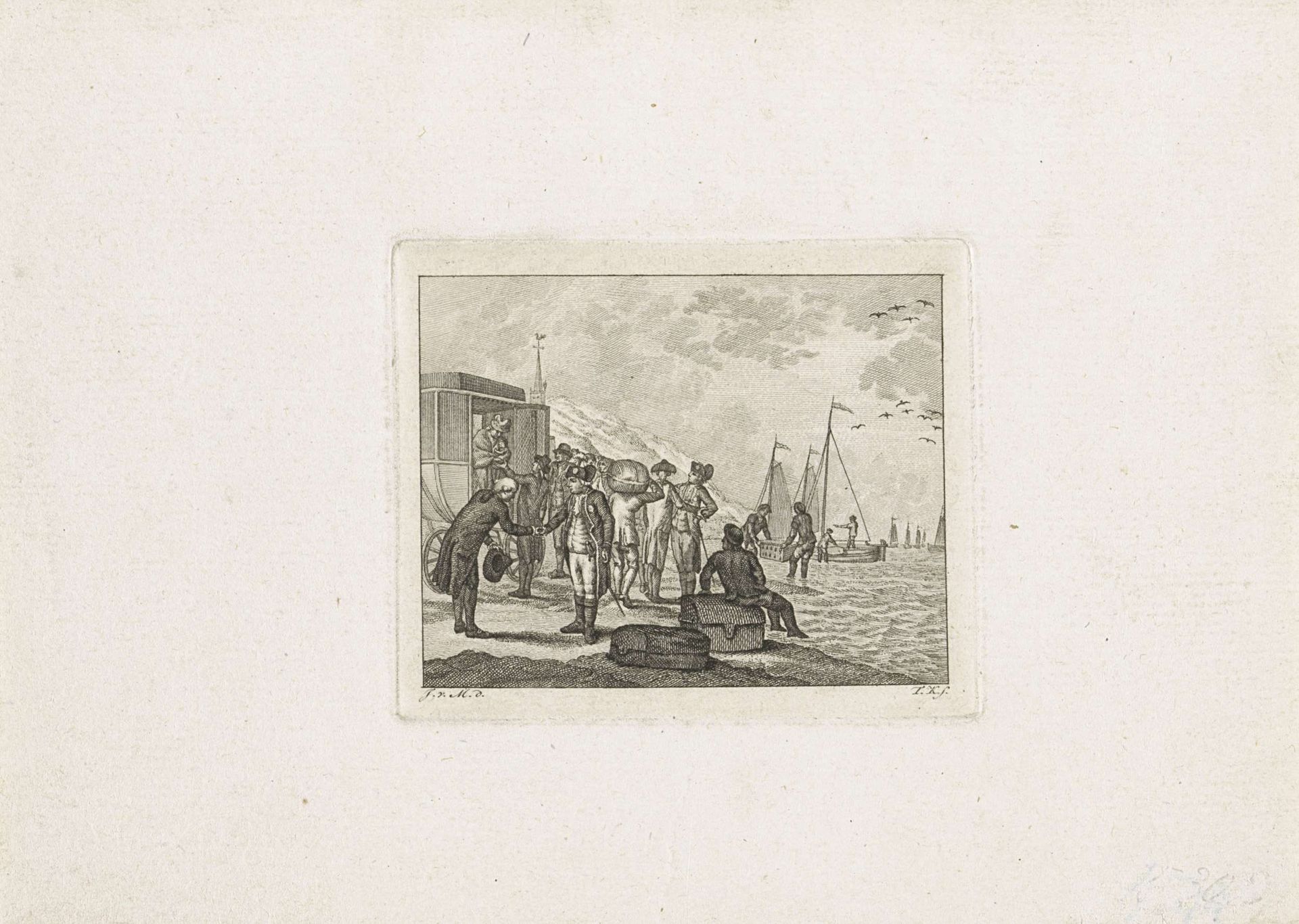 Vertrek van de prins van Oranje uit Scheveningen, 1795 by Theodoor Koning